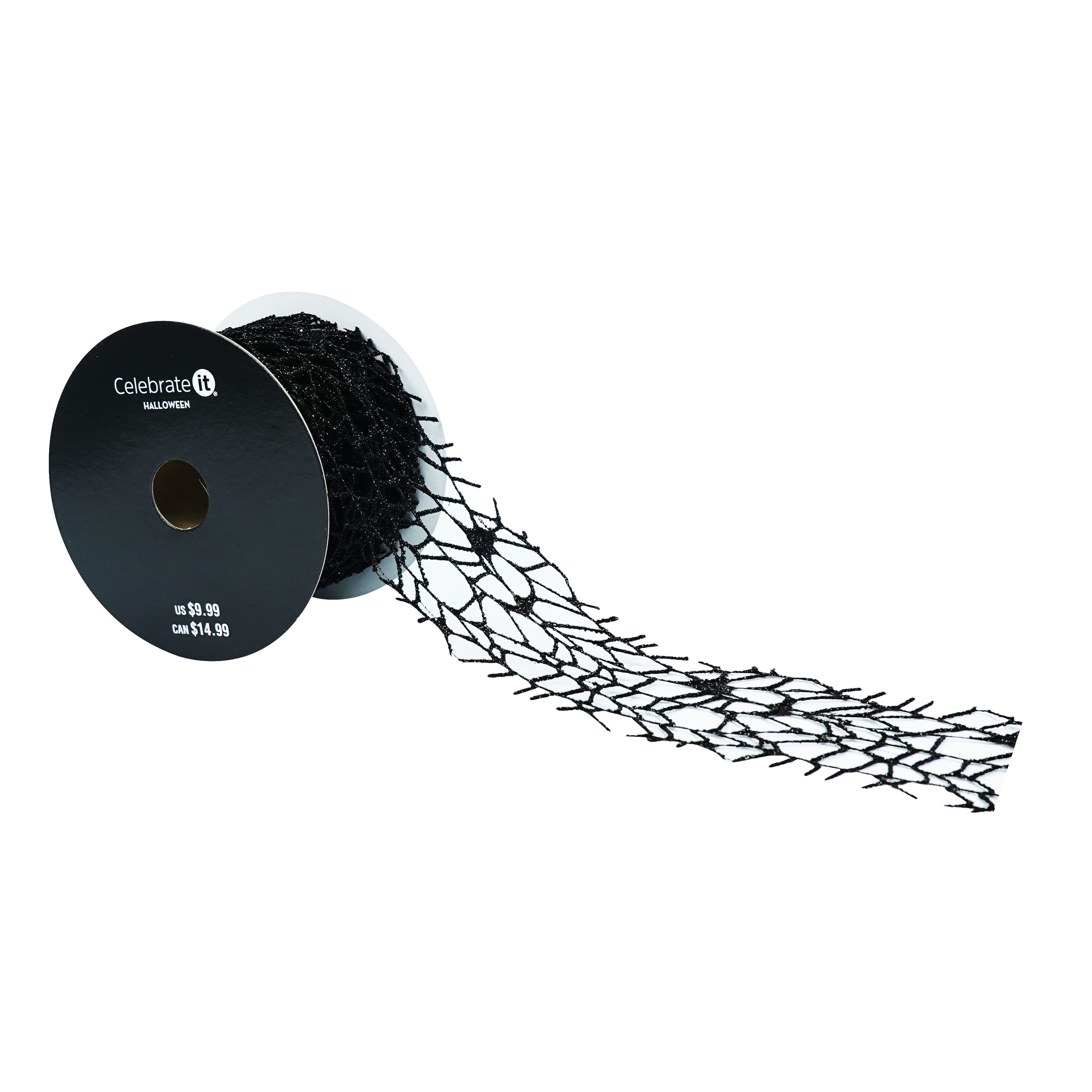 2.5" x 6.6yd. Black Glitter Spiderweb Ribbon by Celebrate It®