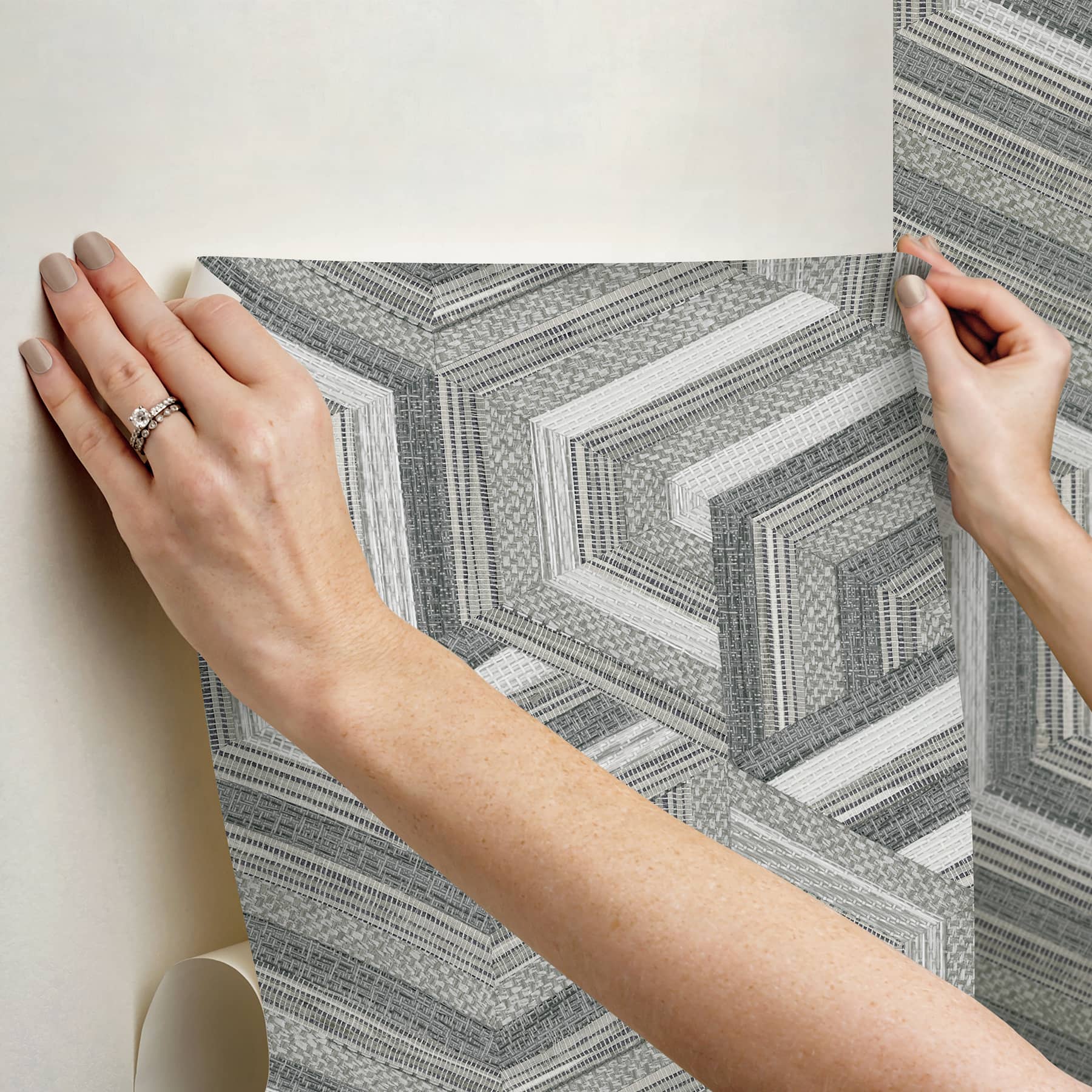RoomMates Geo Puzzle Faux Grasscloth Peel & Stick Wallpaper