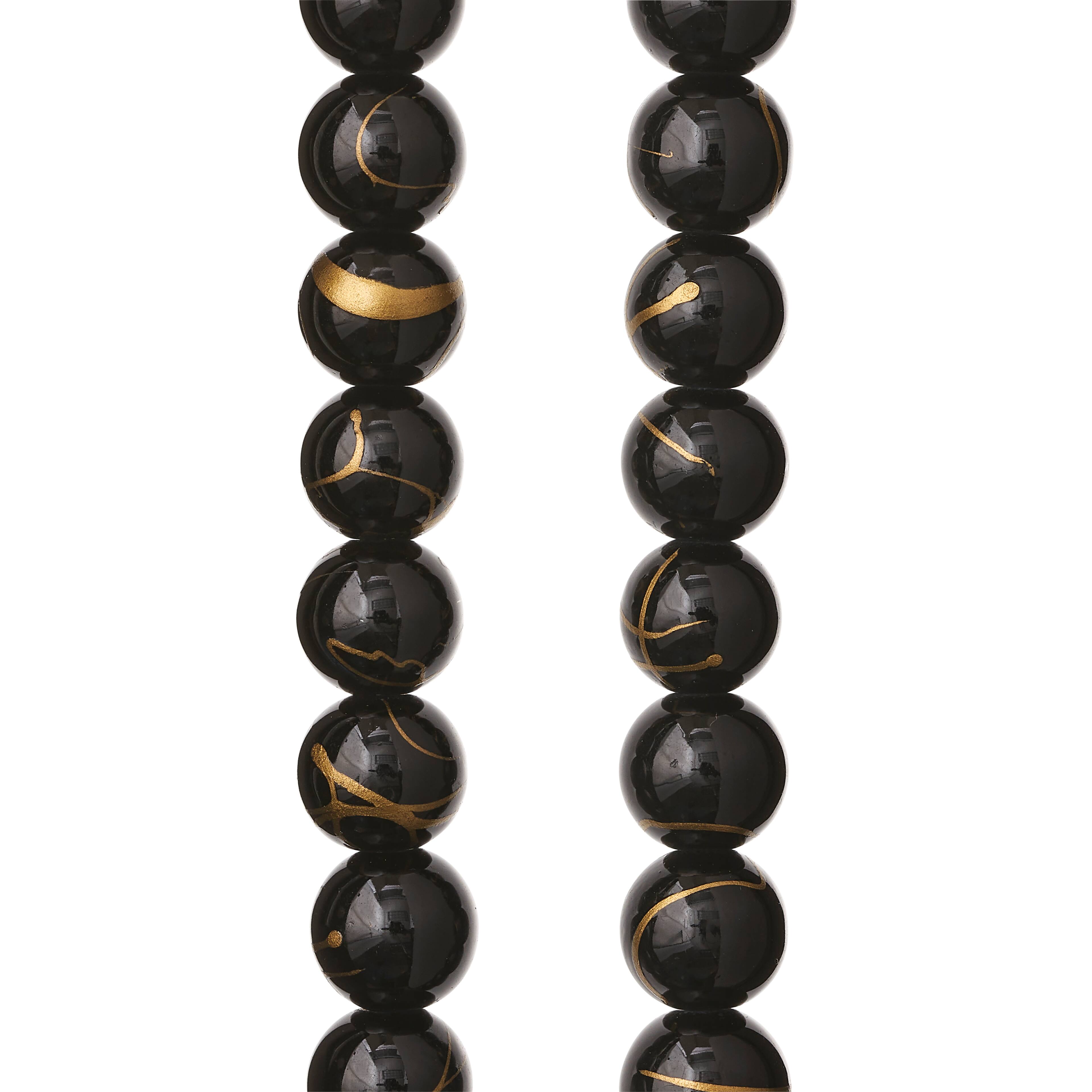 12 Pack: Black Coated Glass Round Beads, 8mm by Bead Landing™
