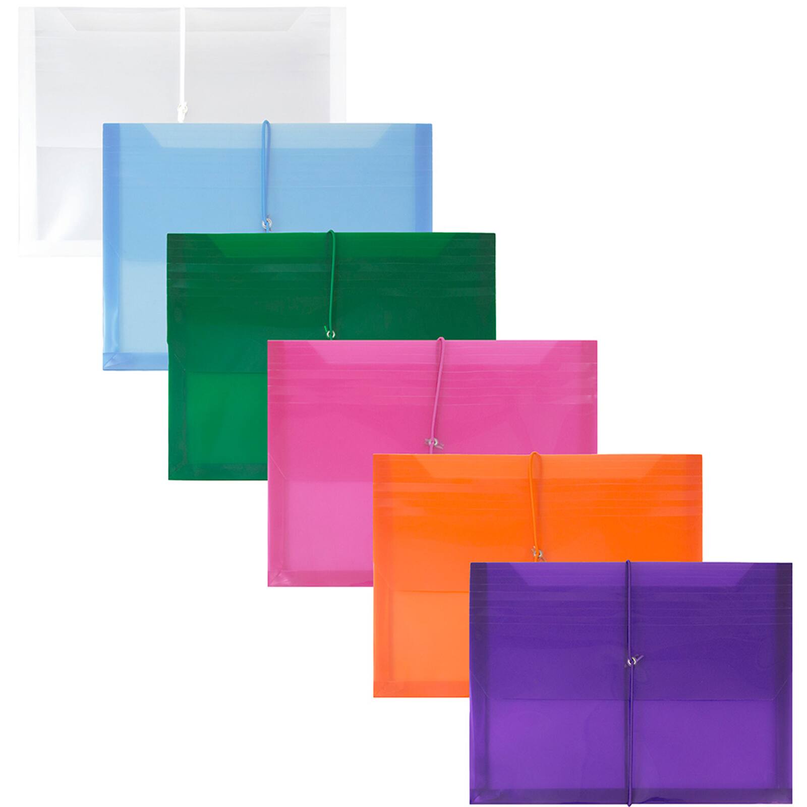 JAM Paper 9.75" x 13" Assorted Plastic Elastic Closure Booklet Envelopes with Expansion, 12ct.