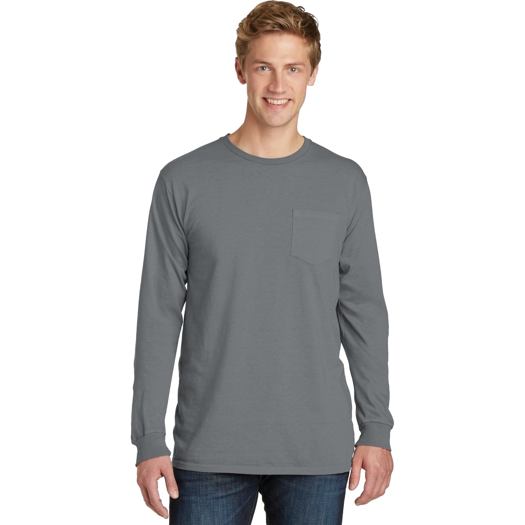 Port & Company® Beach Wash® Garment-Dyed Long Sleeve Pocket T-Shirt