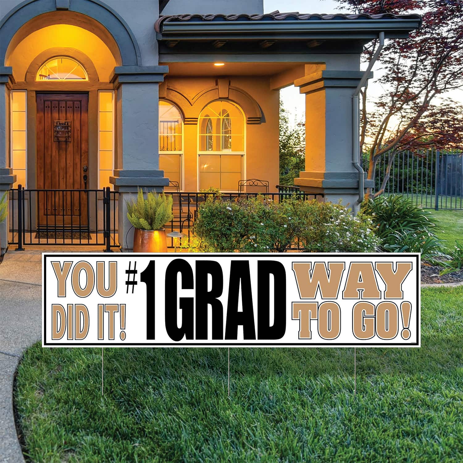 Beistle 11.75" x 47" Black, White & Gold Plastic Jumbo Grad Yard Sign