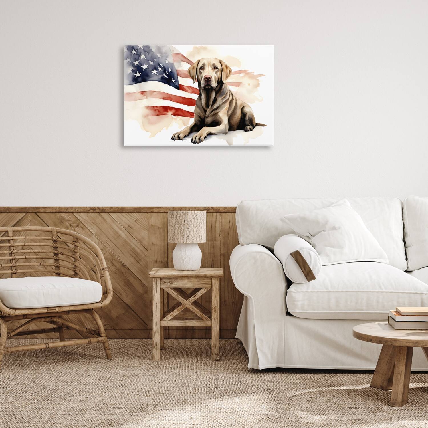 Stupell Industries Patriotic Dog with Flag Canvas Wall Art