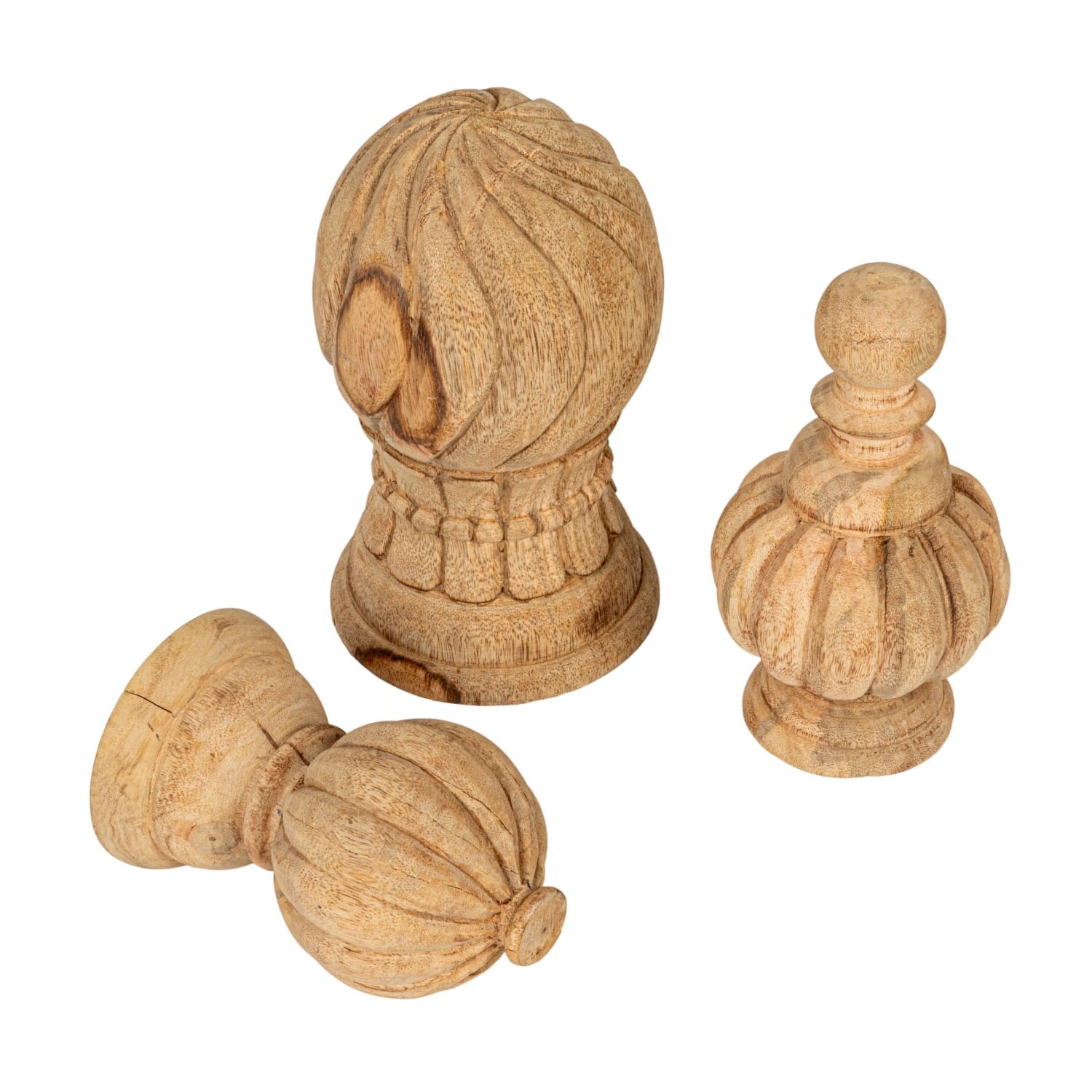 Hello Honey® Bleached Natural Hand-Carved Mango Wood Finial Set