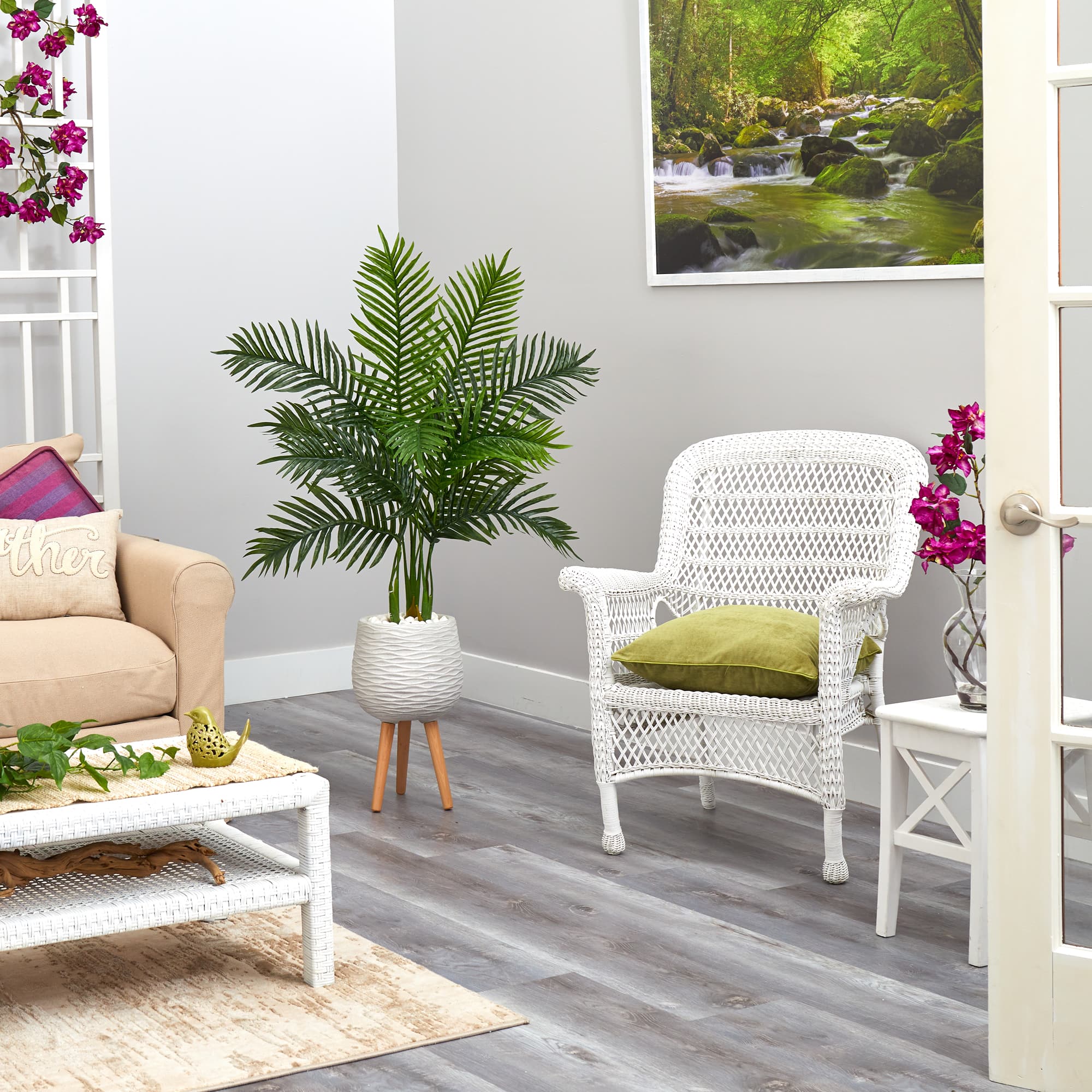 52" Areca Palm Tree in White Planter with Stand