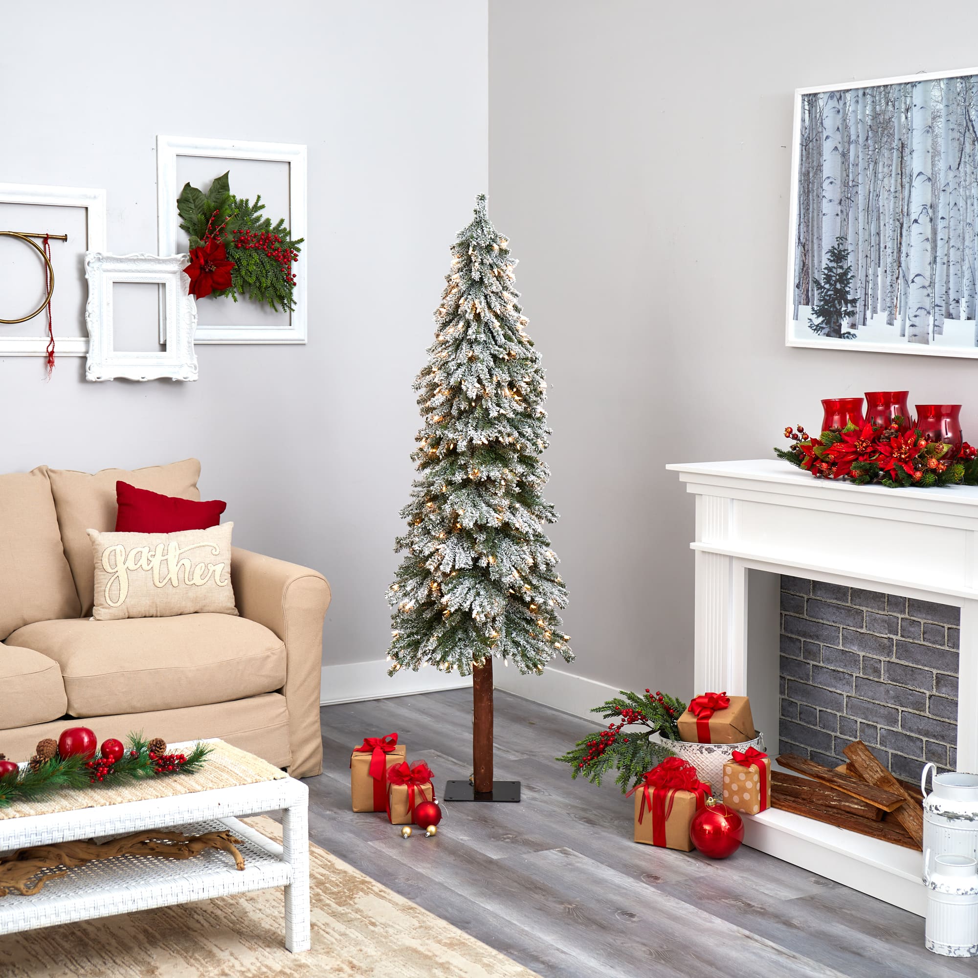 6ft. Pre-Lit Flocked Grand Alpine Artificial Christmas Tree, Clear LED Lights