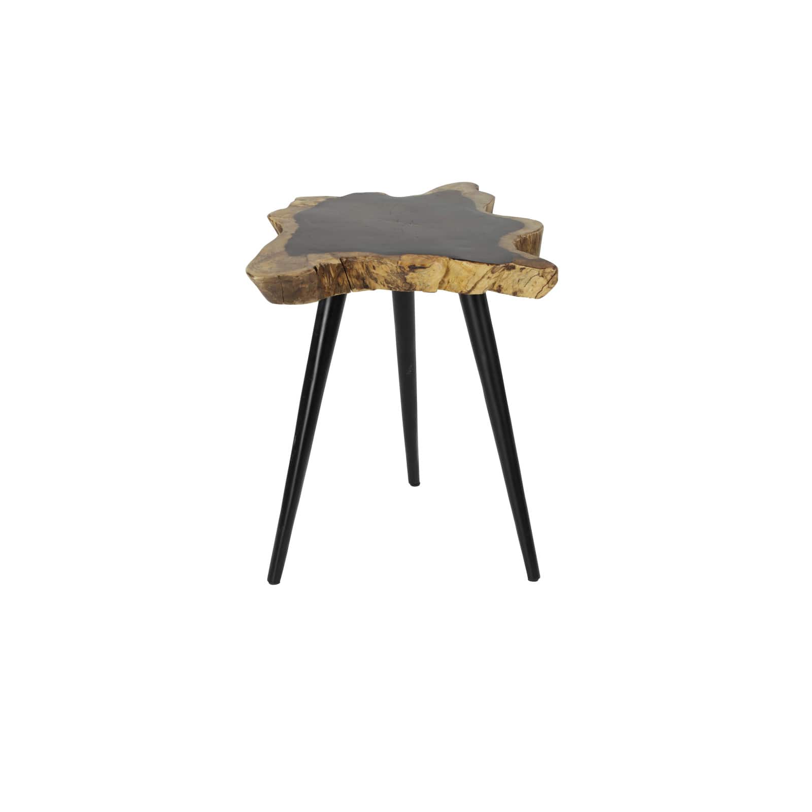 21" Brown Rosewood & Metal Contemporary Accent Table