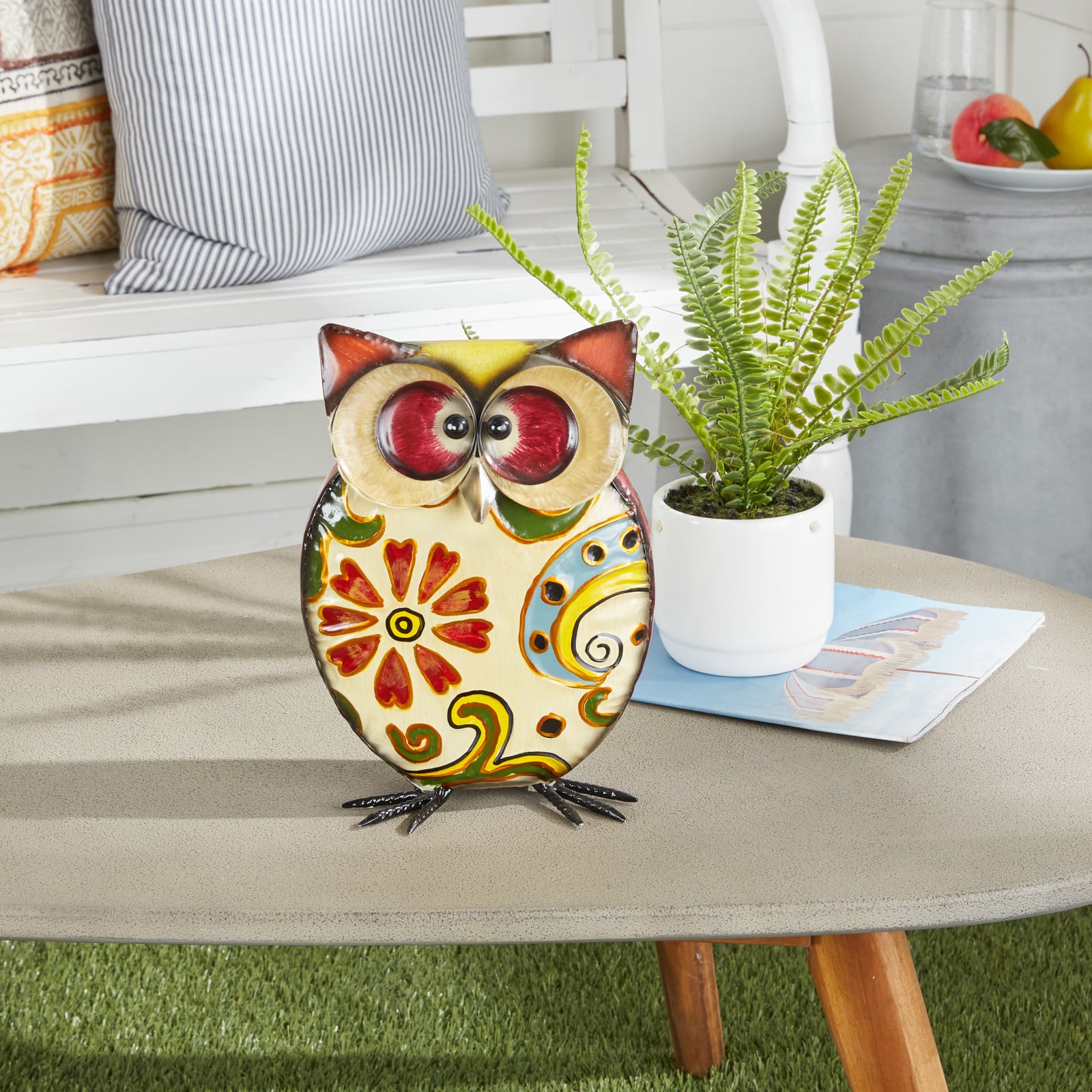 11" Yellow Iron Owl Garden Sculpture