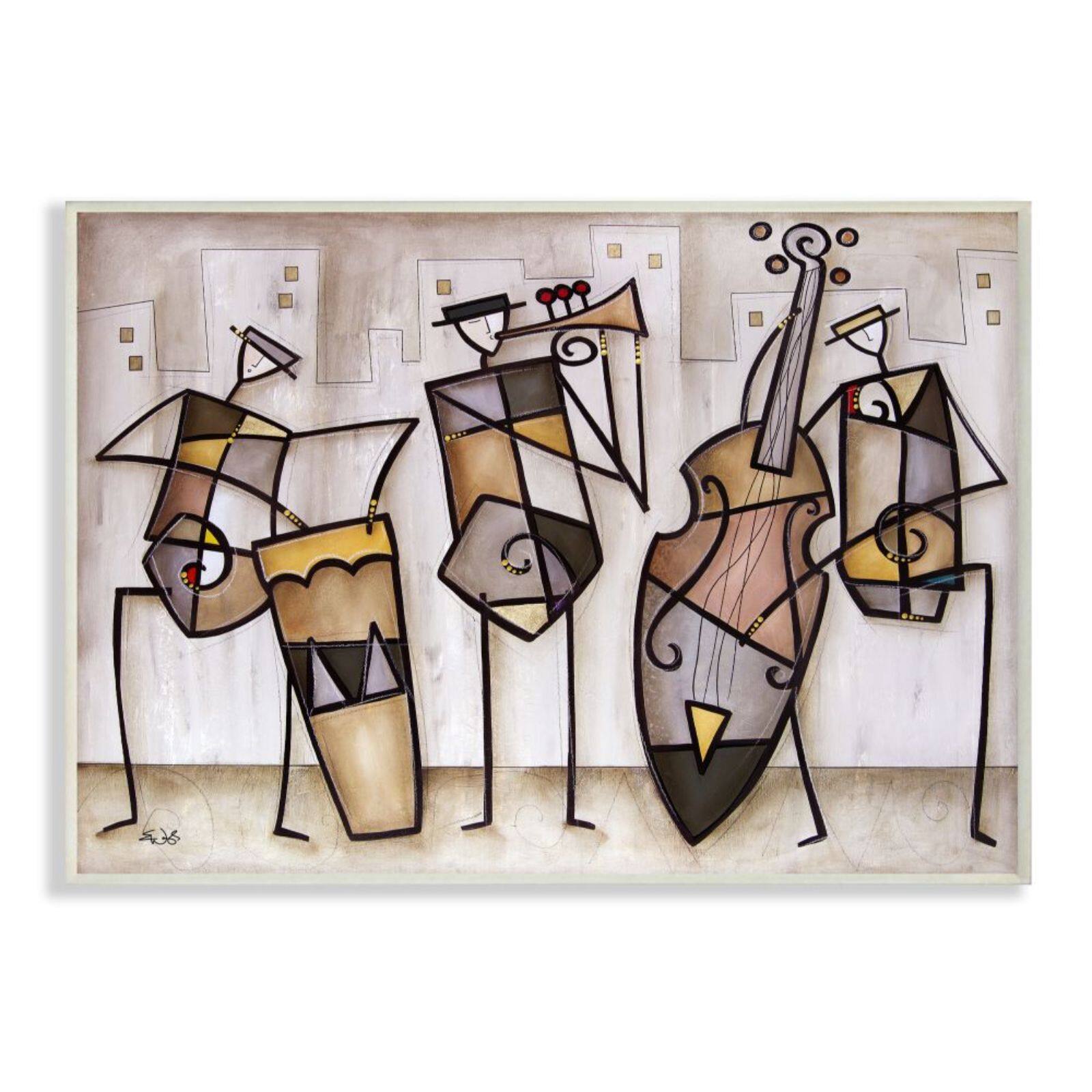 Stupell Industries Musical Trio Abstract Modern White Framed Wall Art