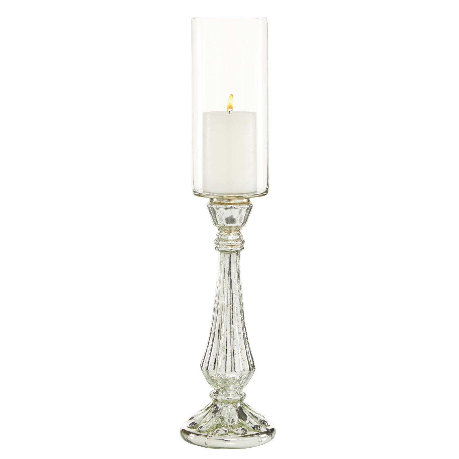 21" Silver Glass Traditional Candle Holder