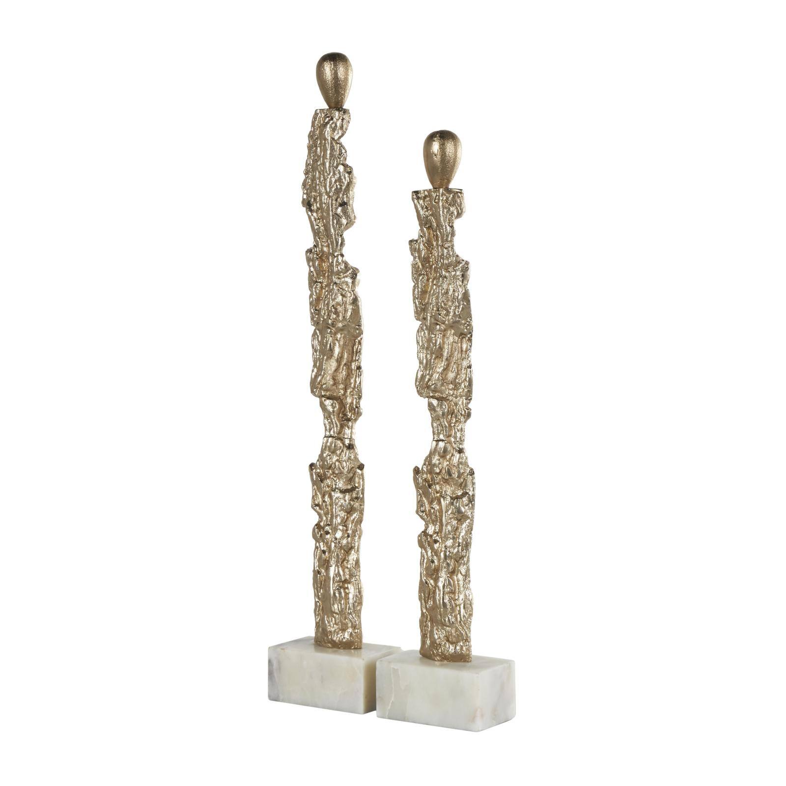 Gold Aluminum Metal Figurine Sculpture with Marble Base, 2ct.