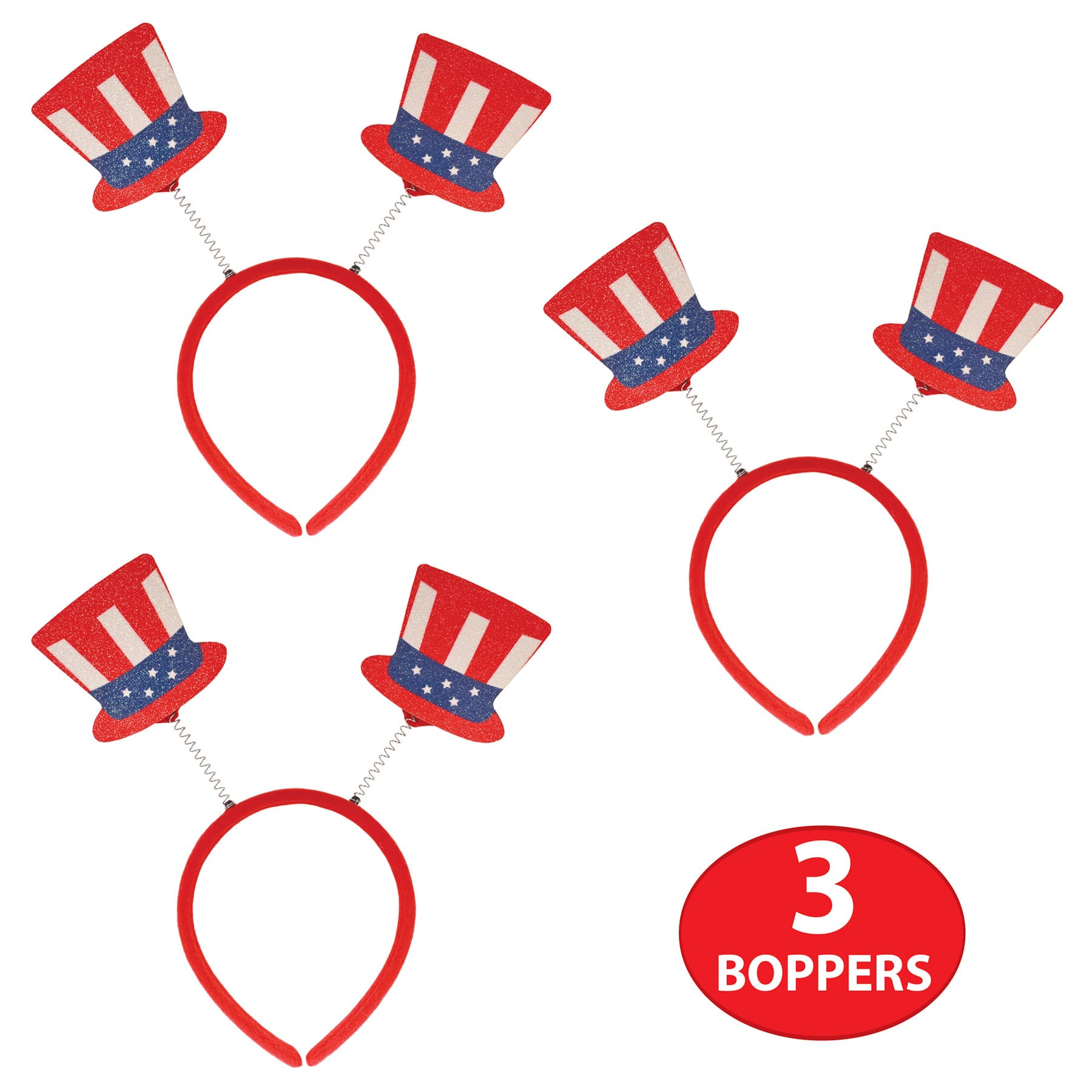 Beistle Adult Red, White & Blue Patriotic Top Hat Boppers, 3ct.
