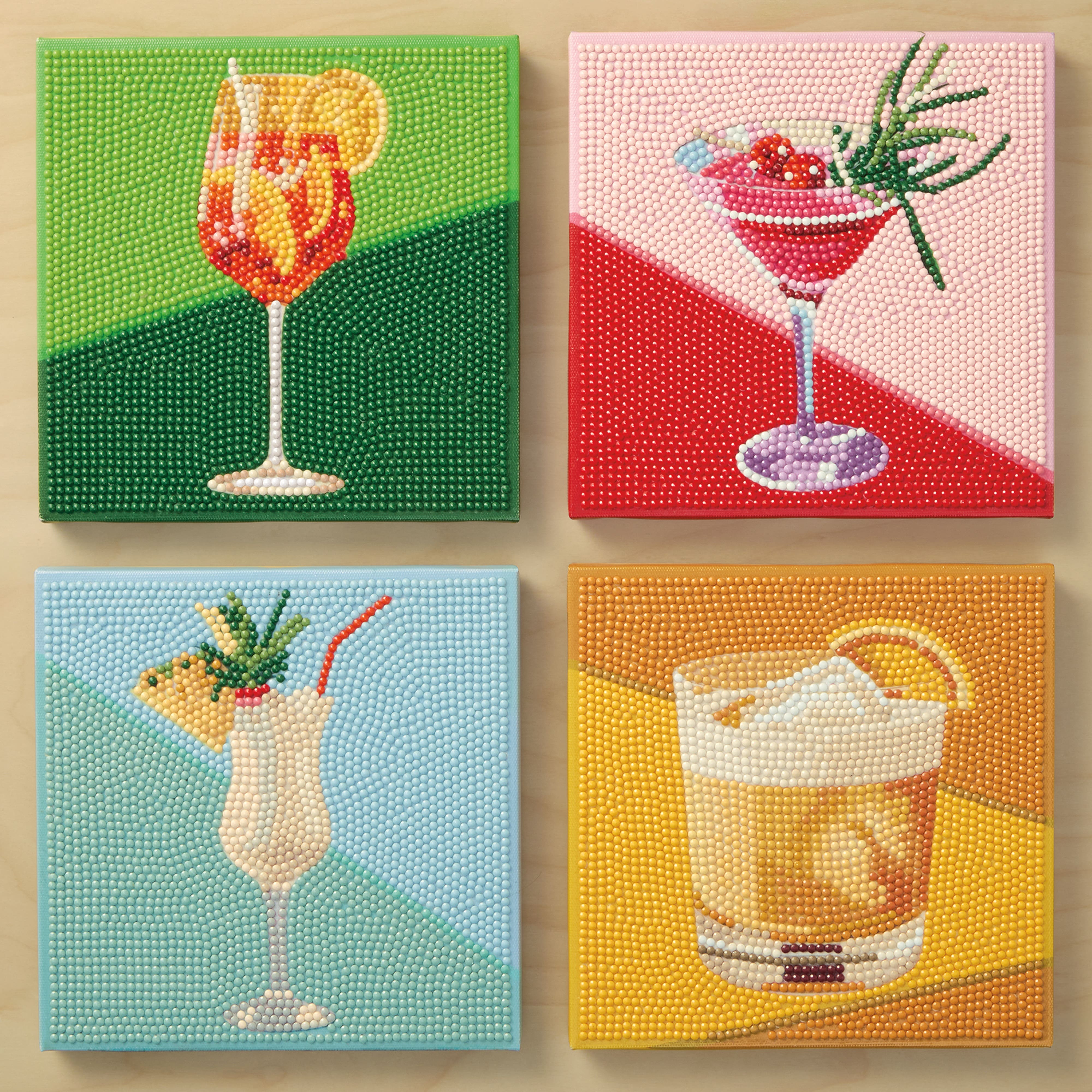6" x 6" Cocktail Drinks 4-Piece Stretched Canvas Diamond Art Kit by Make Market®