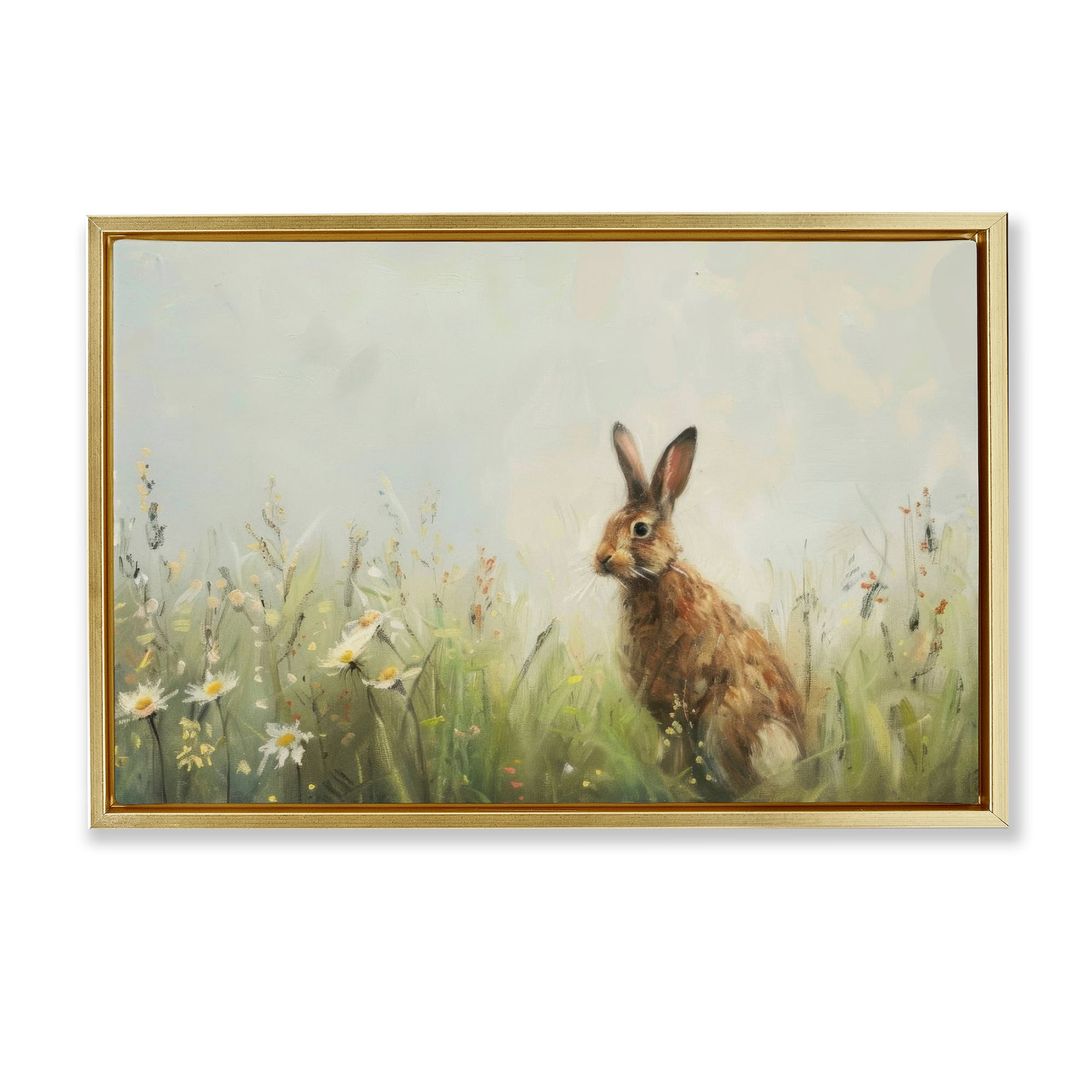 Stupell Industries Brown Rabbit with Daisies Floating Frame Wall Art