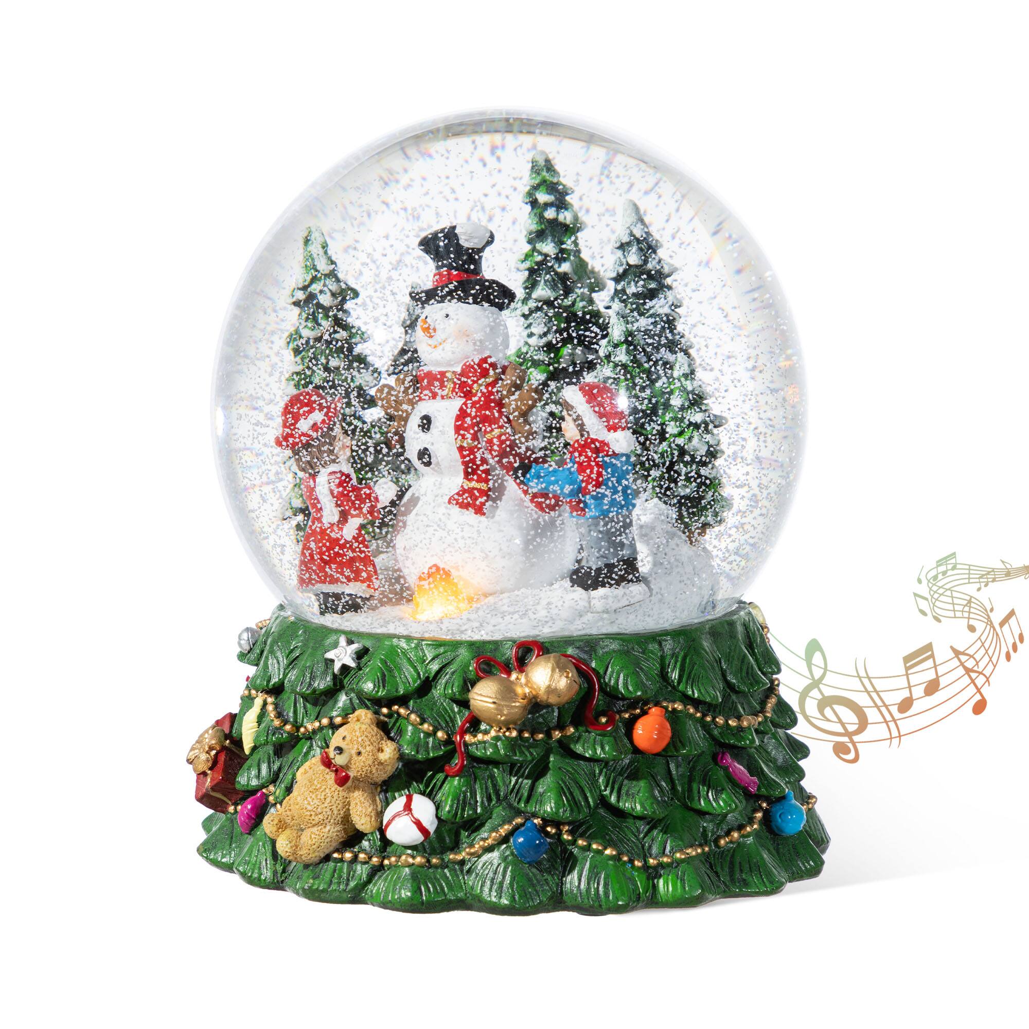 Glitzhome® 150mm Christmas Resin Lighted Musical Snowflakes Snowman Waterglobe