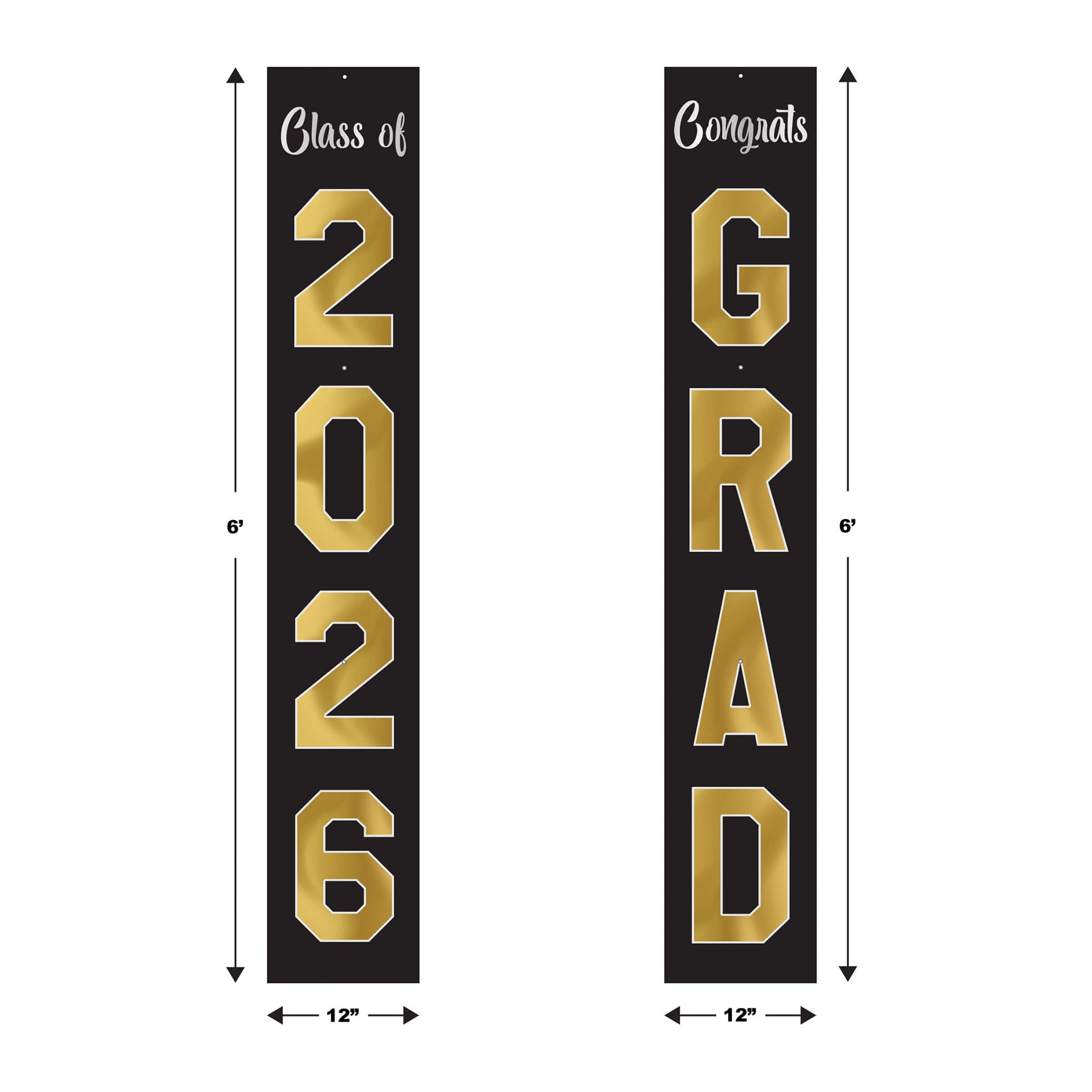 Beistle 6ft. Black & Gold Jointed Foil Graduation Pull-Down Cutouts, 2ct.