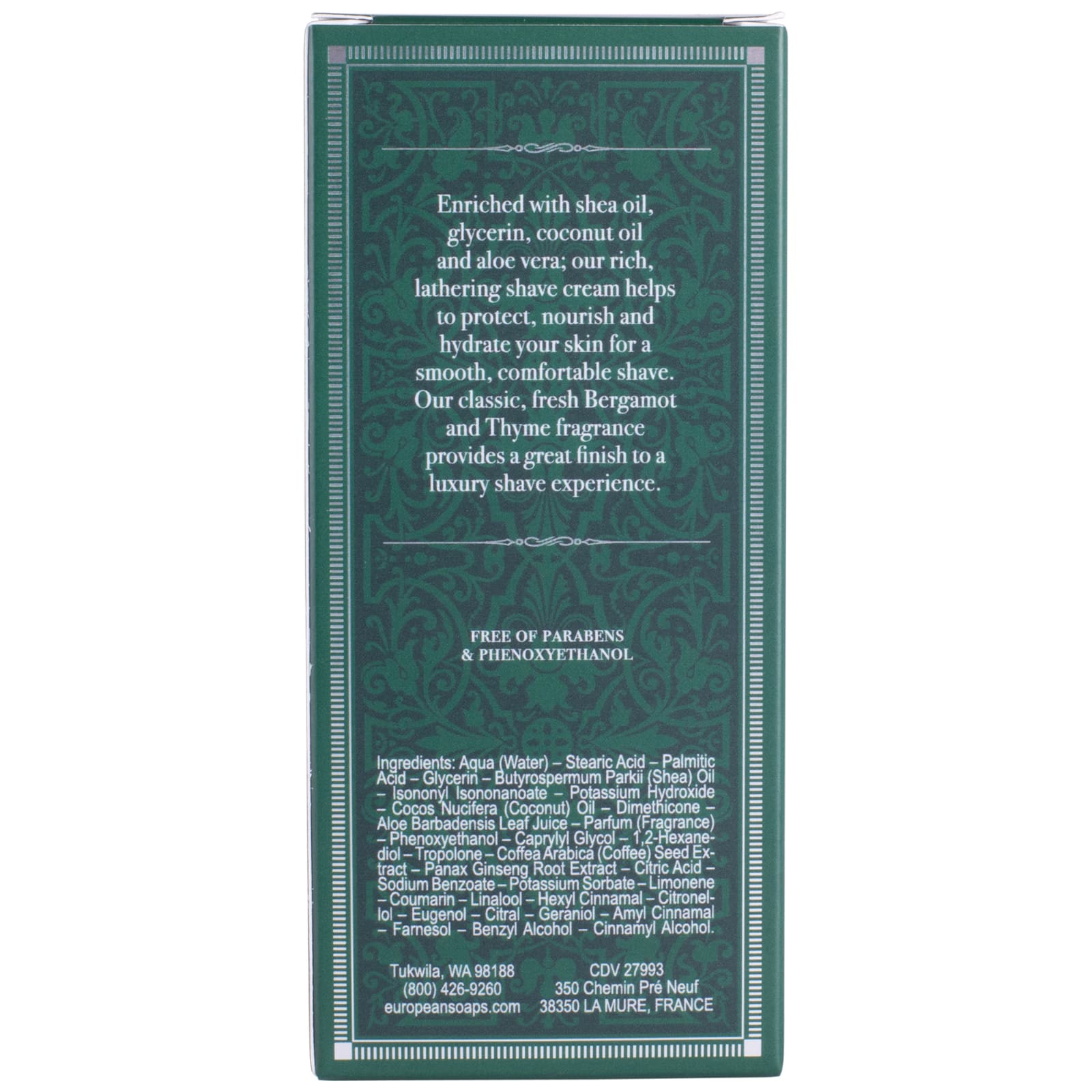 European Soaps Bergamot & Thyme Men's Shave Cream with Shea, 75mL