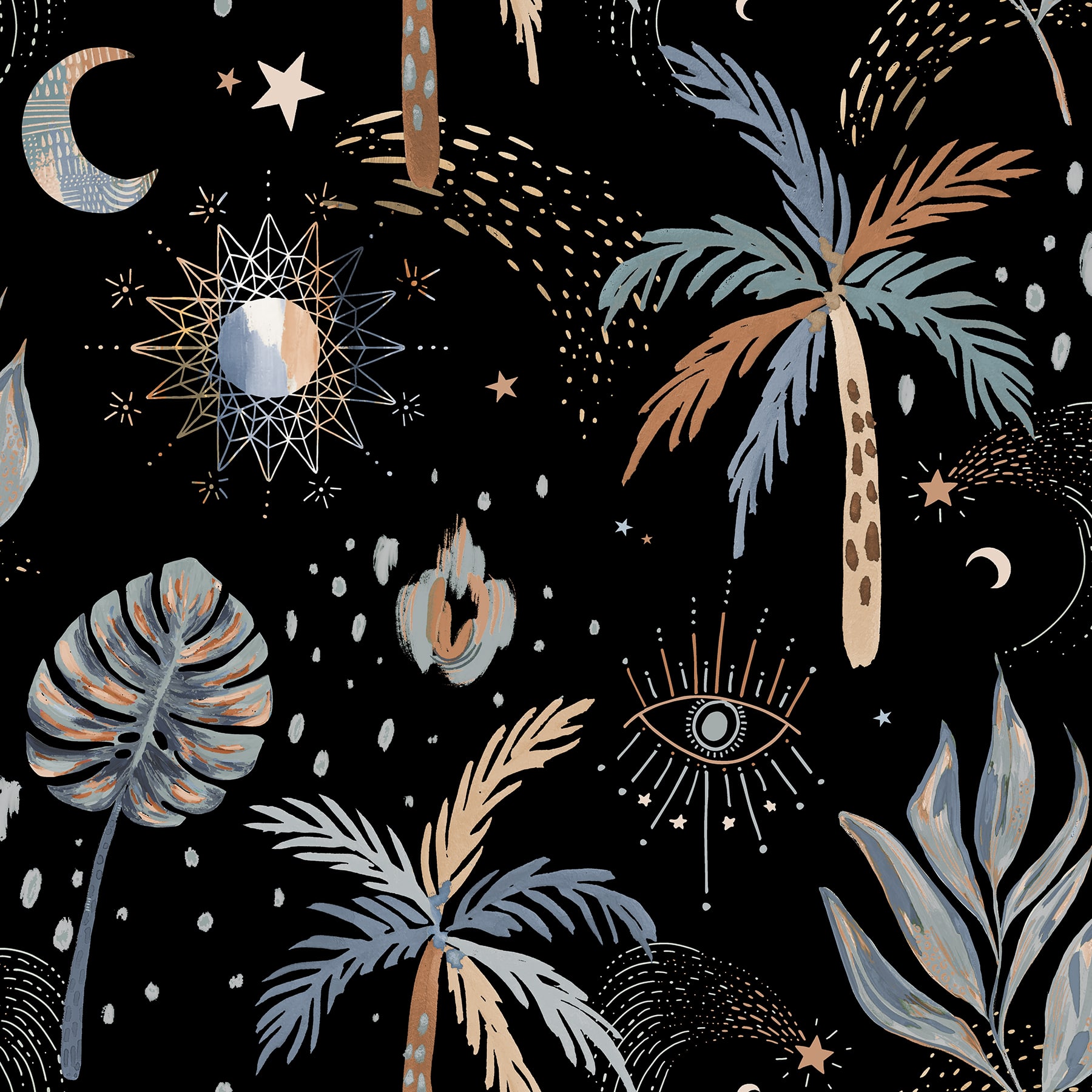 RoomMates Black Nuit Tropicale Peel & Stick Wallpaper