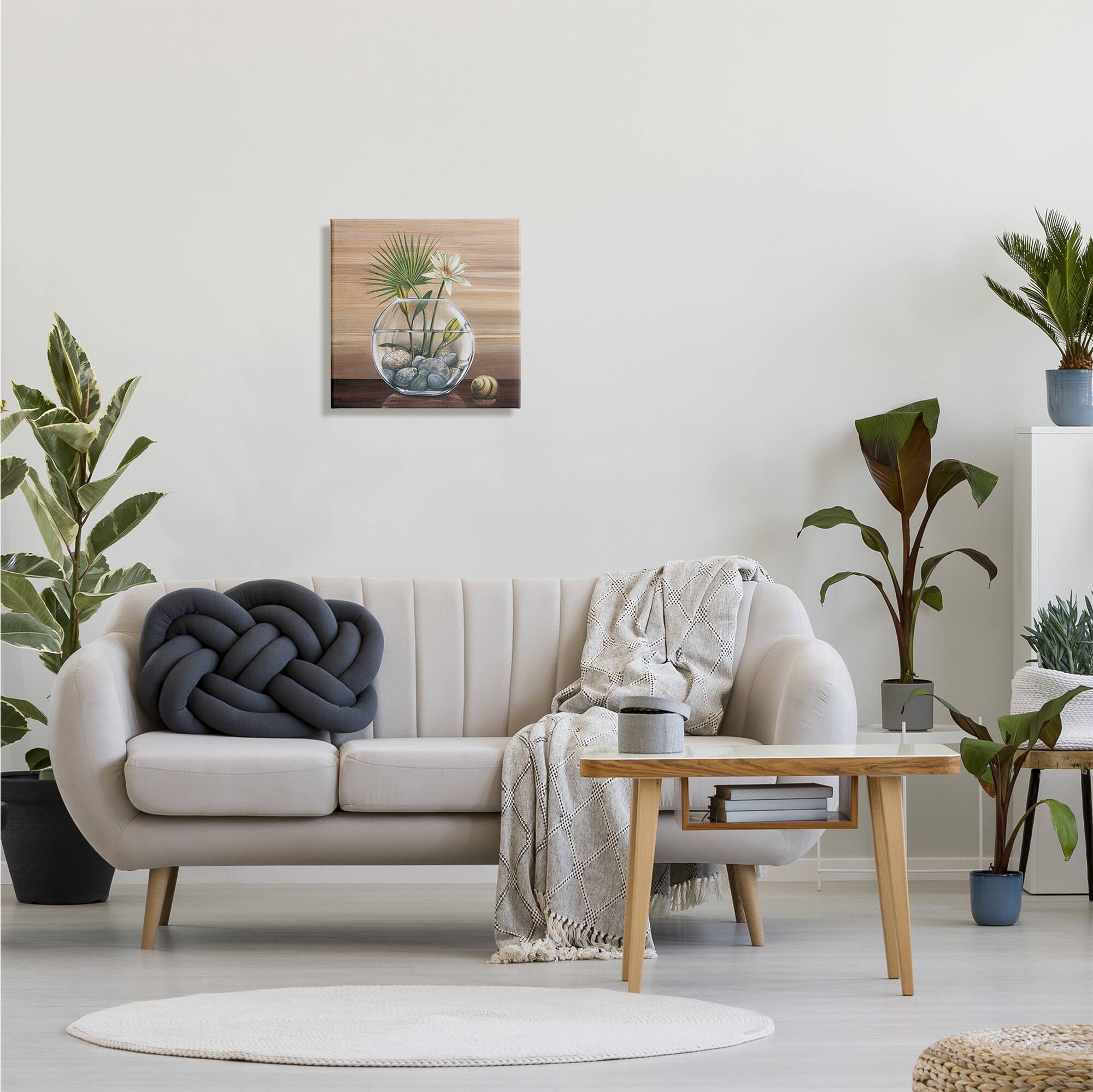 Stupell Industries Lotus and Palm Plant in Rock Vase Still-Life Canvas Wall Art