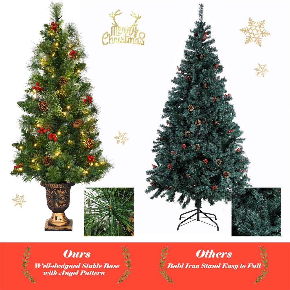 Costway 4ft. Pre-Lit Entrance Artificial Christmas Tree in Gold Urn, Warm White LED Lights