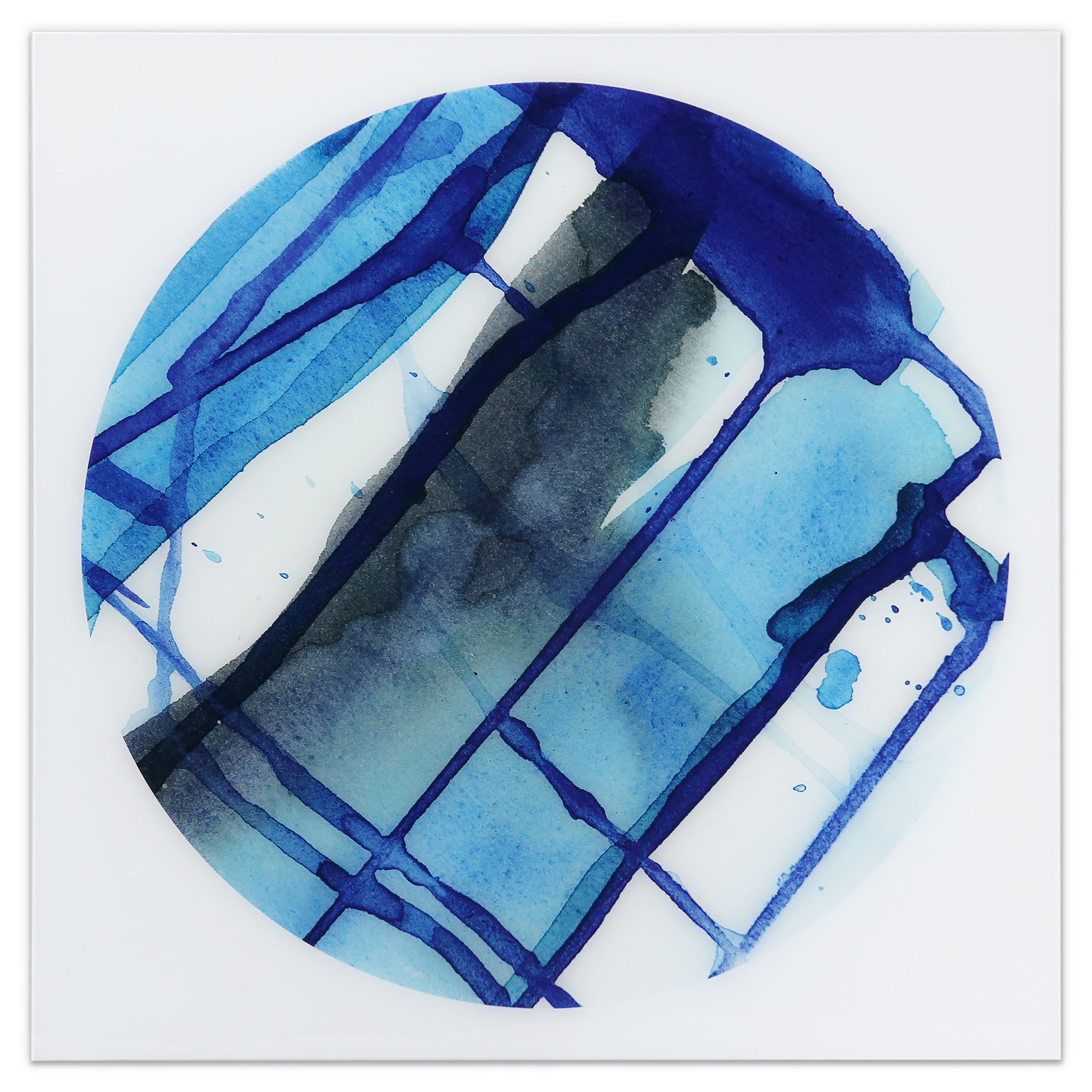 Empire Art Direct 38" x 38" Blue Stripes 1 Frameless Free Floating Printed Tempered Glass Wall Art
