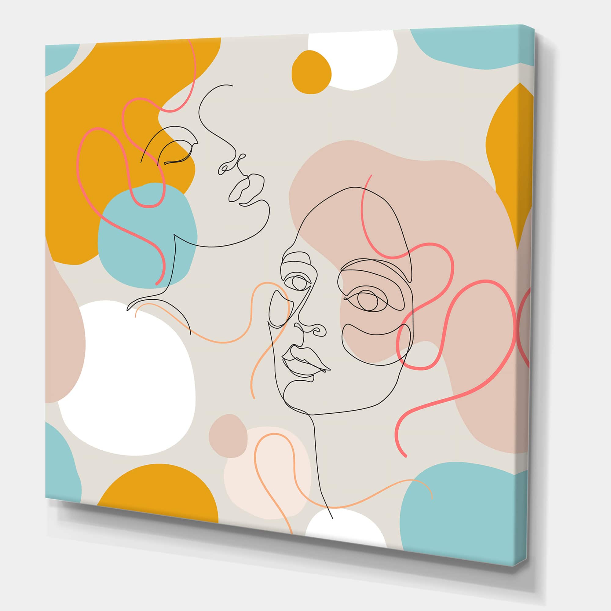 Designart - Minimal One Line Portrait of Female Face II - Modern Canvas Wall Art Print