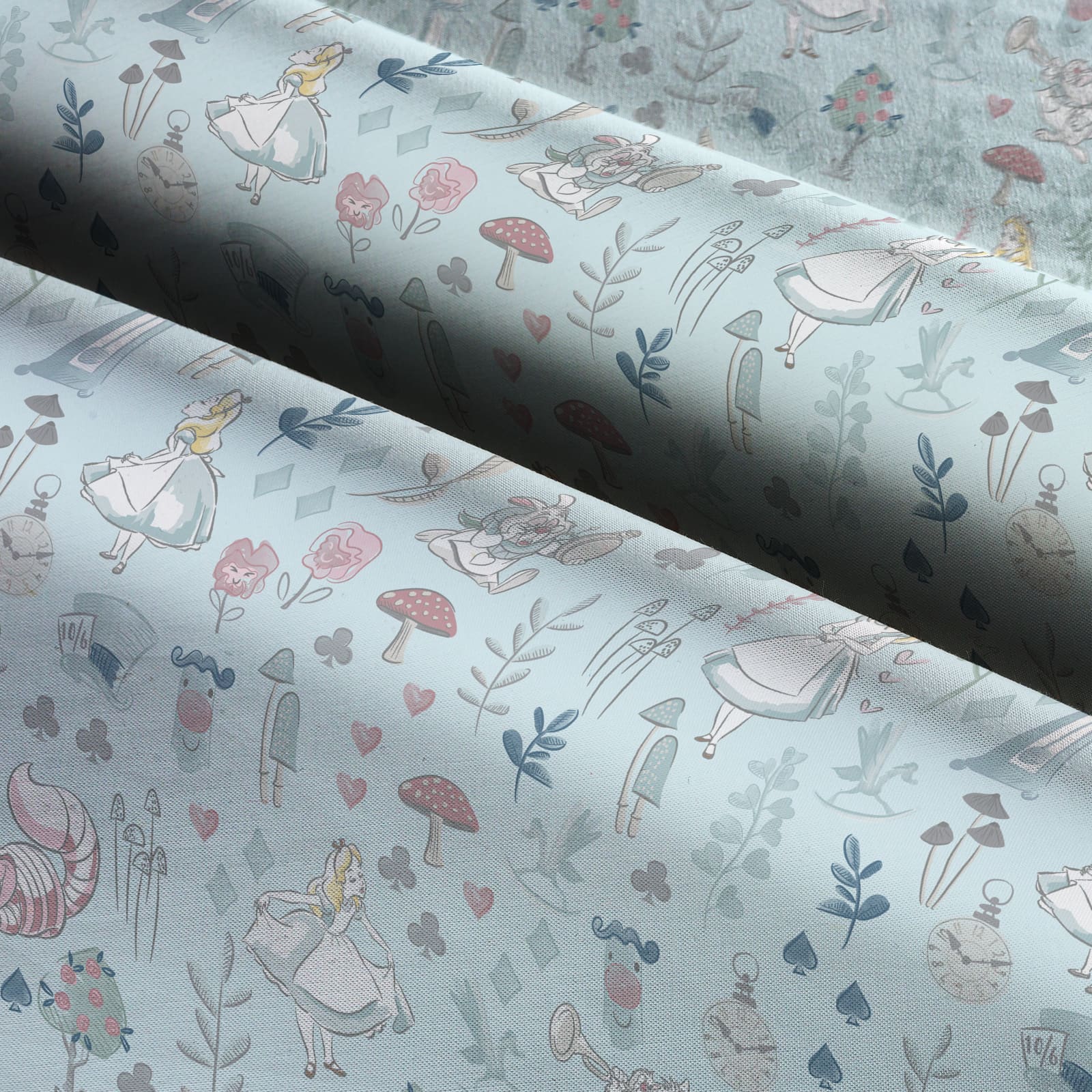Disney® Alice in Wonderland Blue Scenic Cotton Fabric