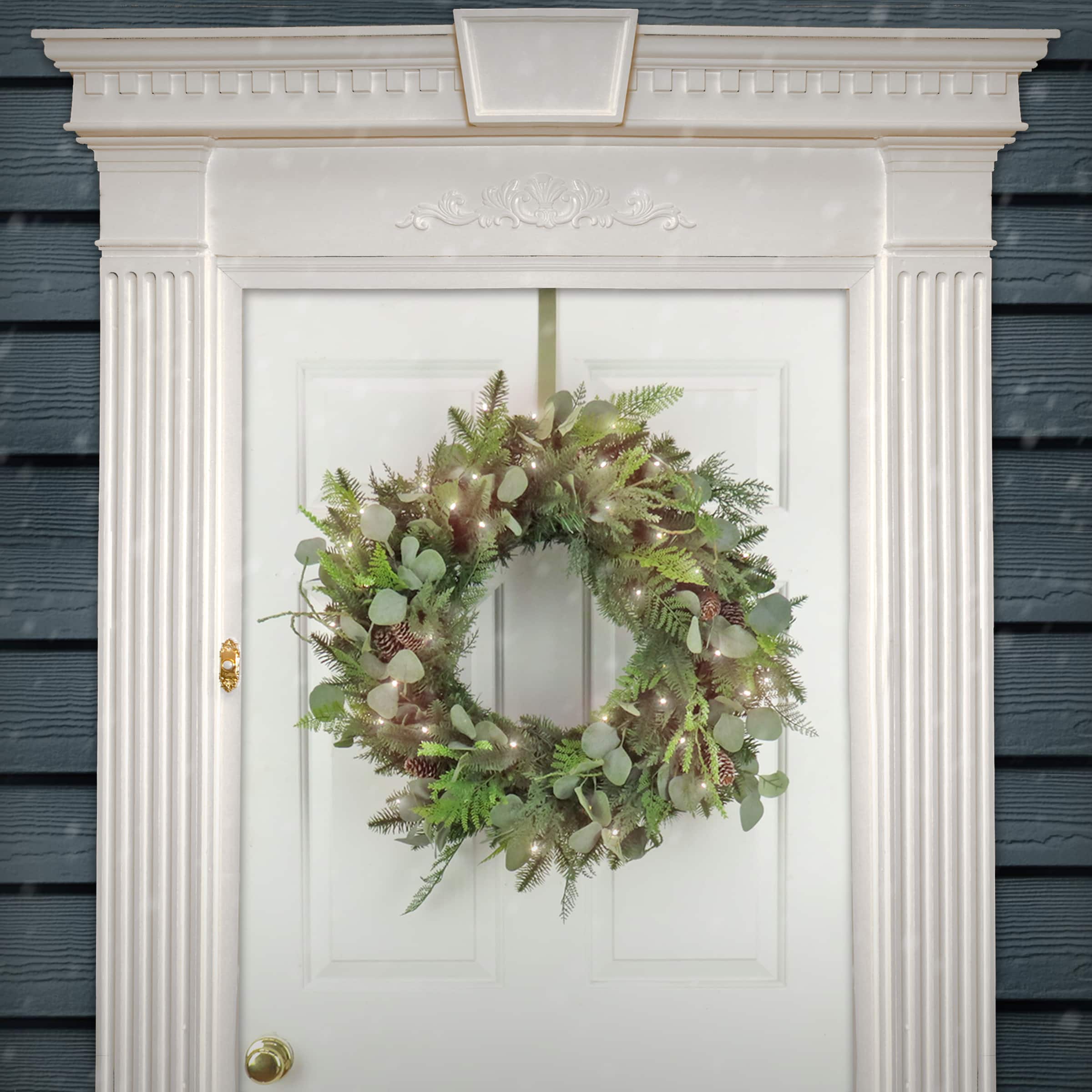 First Traditions™ 30'' Pre-Lit Artificial North Conway Wreath with Glittery Cones and Eucalyptus