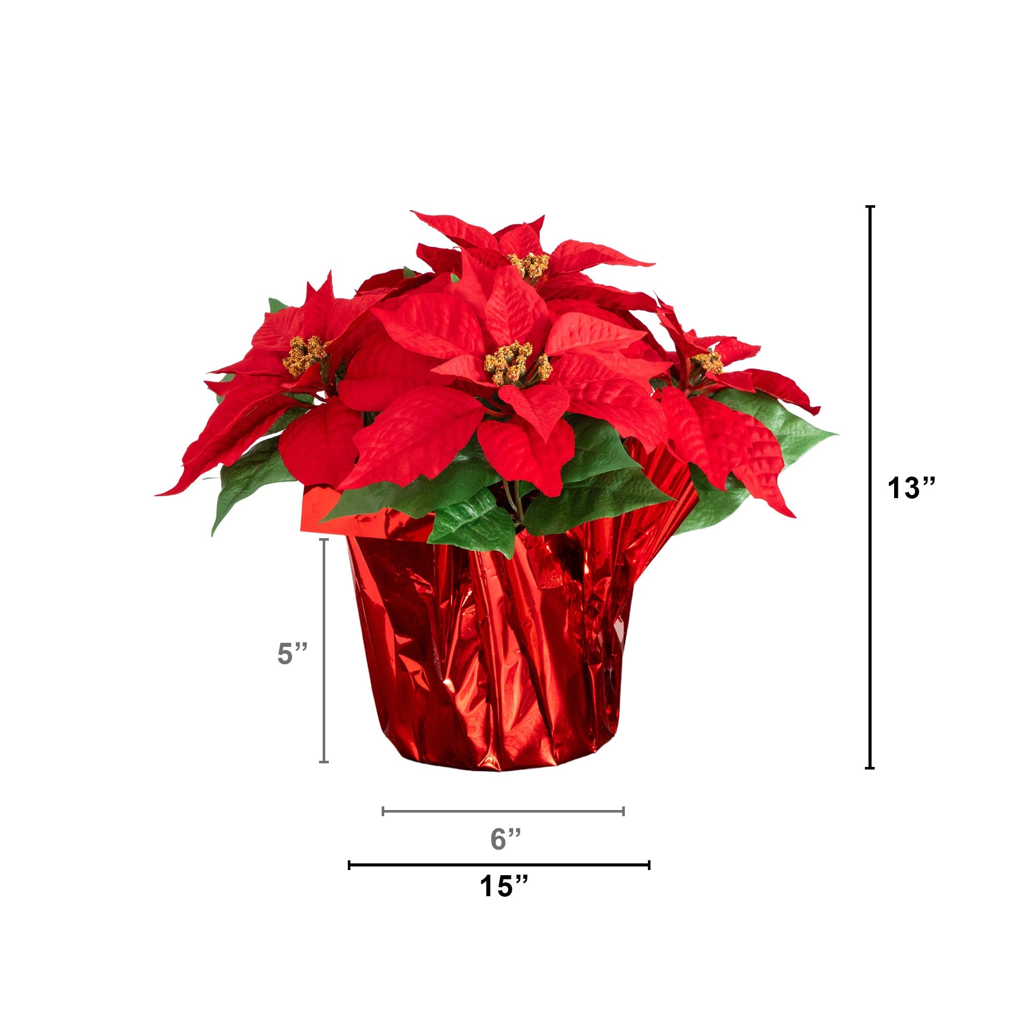 Nearly Natural 13" Artificial Potted Poinsettia Arrangement in Red Wrapped Planters