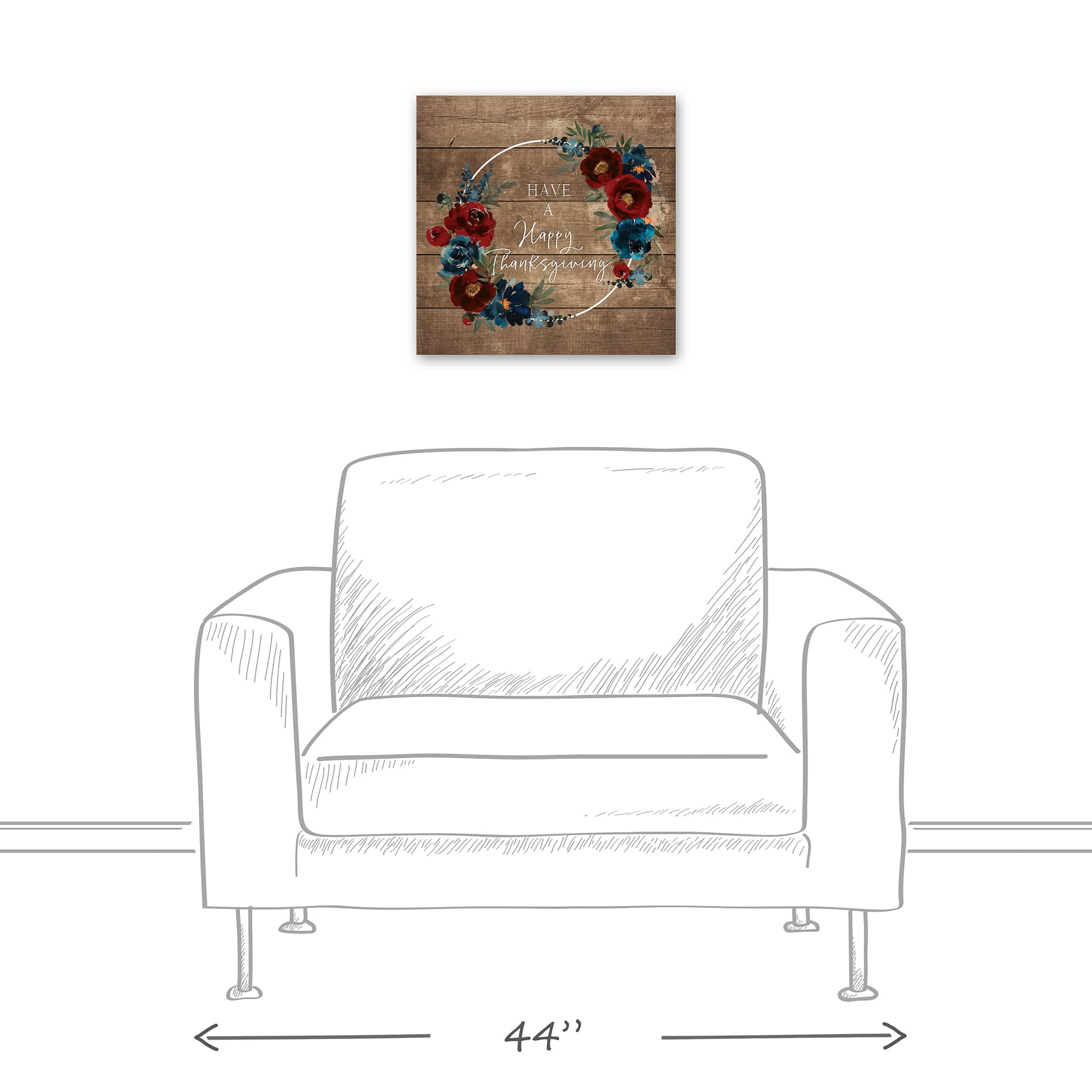 Happy Thanksgiving Floral Wreath Canvas Wall Art