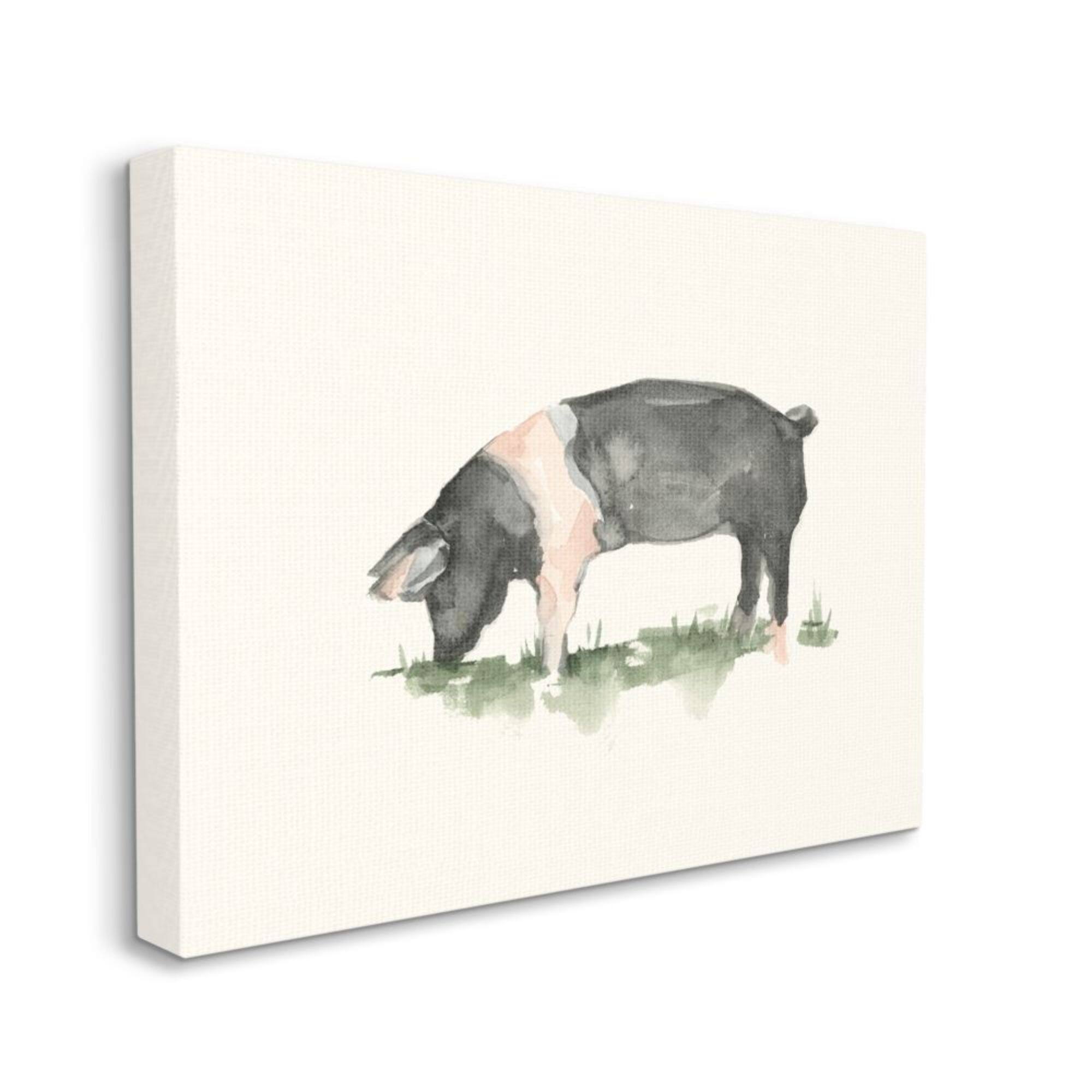 Stupell Industries Farm Pig Grazing in Field Hog Watercolor Canvas Wall Art