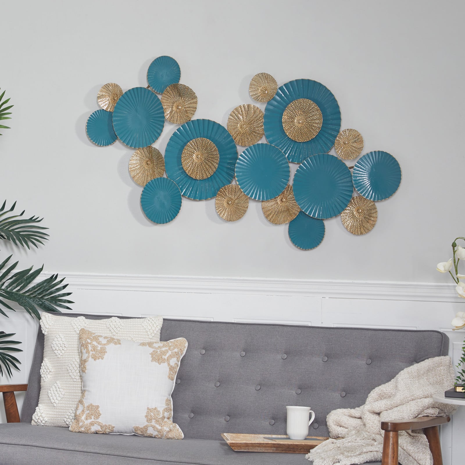 Aquamarine Metal Coastal Wall Decor, 26" x 52" x 3"
