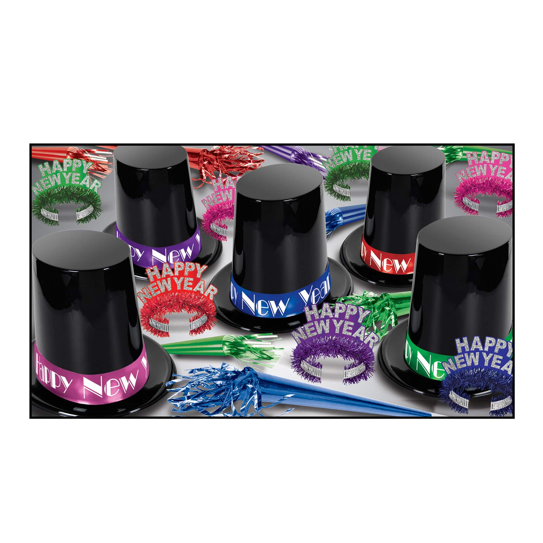 Beistle Black New Year The Big Top Hat Party Favor Kit for 50