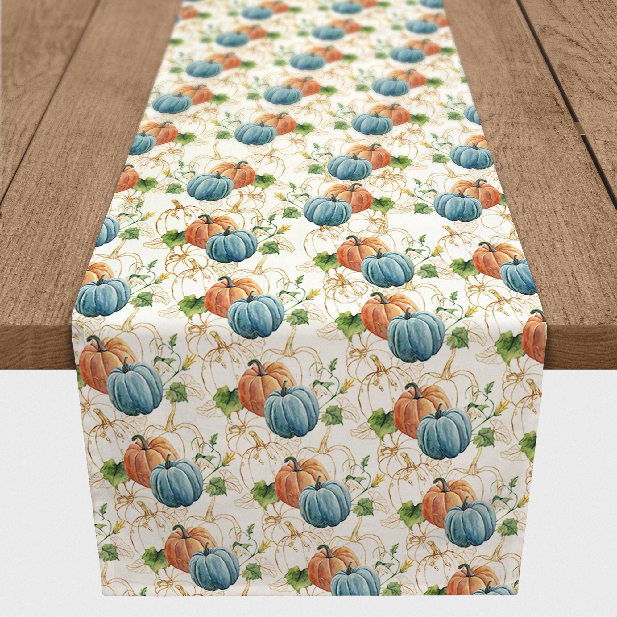 72" Blue & Orange Pumpkins Table Runner