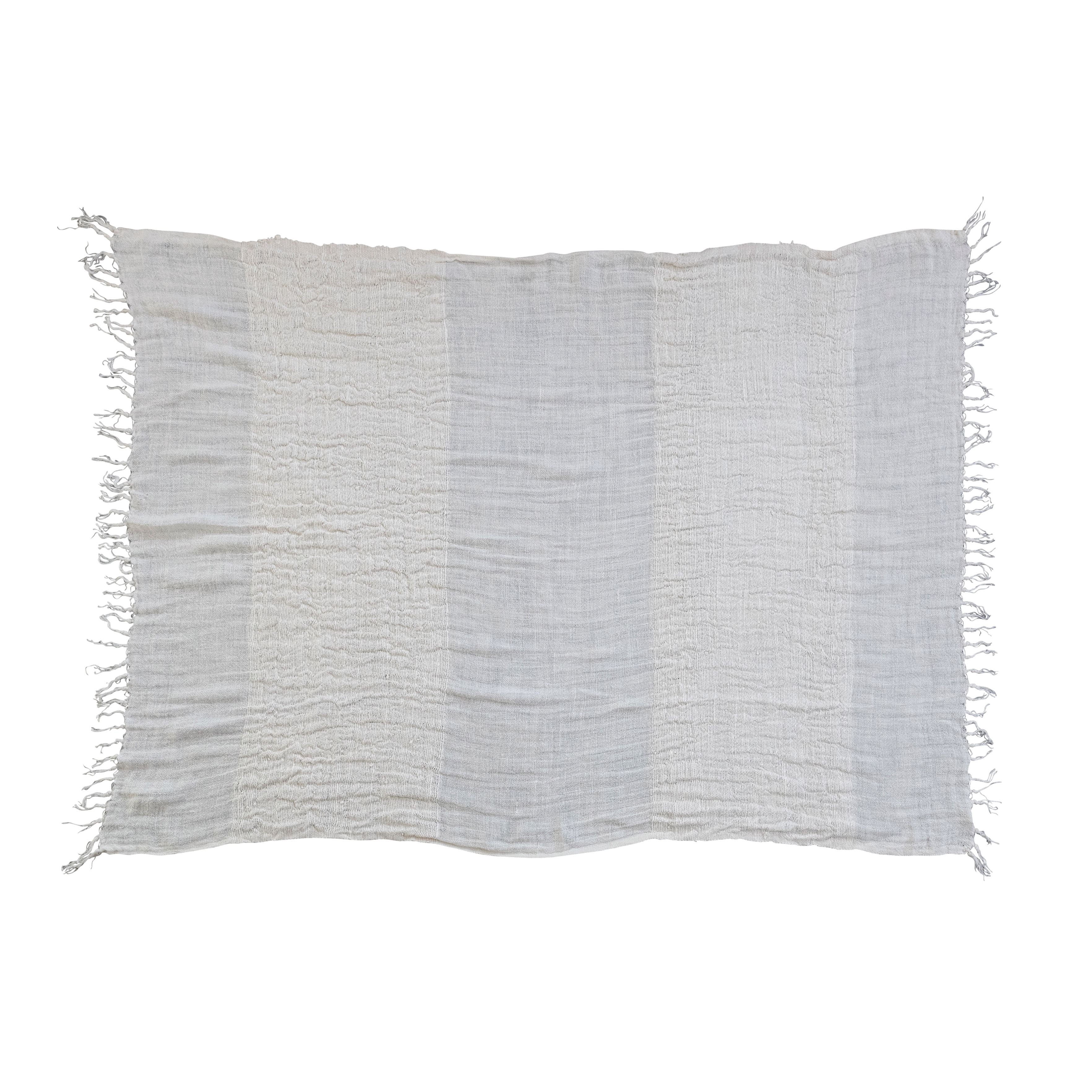 Hello Honey® Cream & Natural Stripes & Fringe Woven Linen Throw Blanket