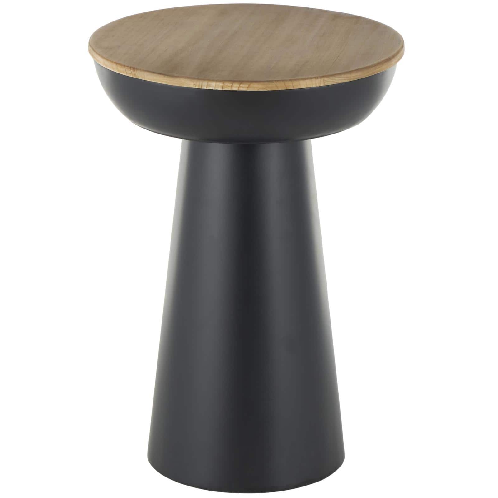 21" Black Metal Pedestal Accent Table with Brown Wood Tabletop