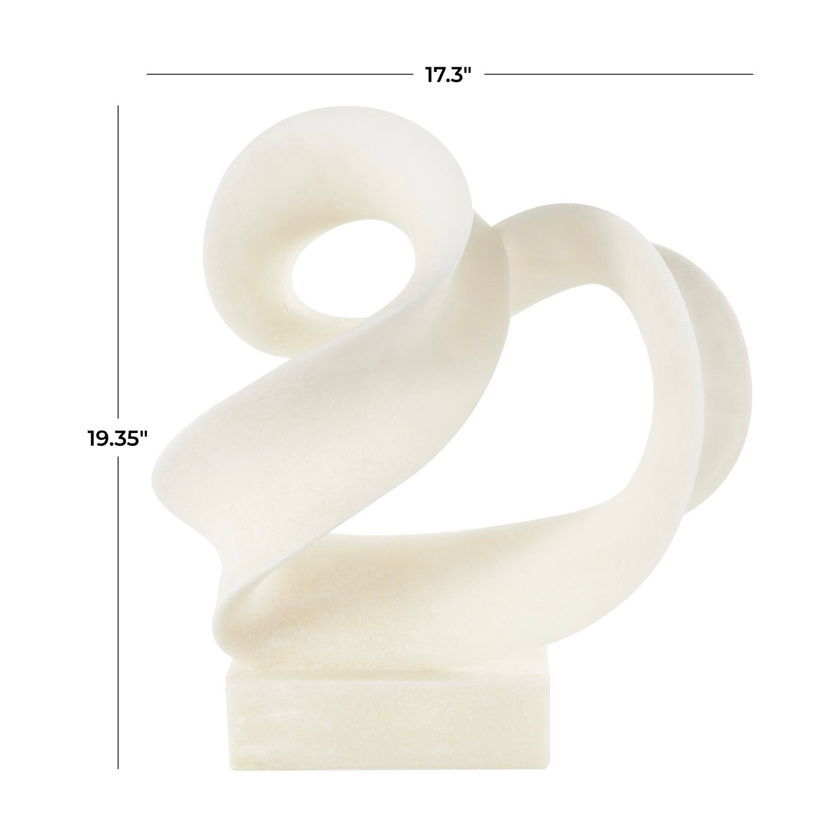 19.5" White Polystone Abstract Twisted Wave Decorative Sculpture with Elevated Base