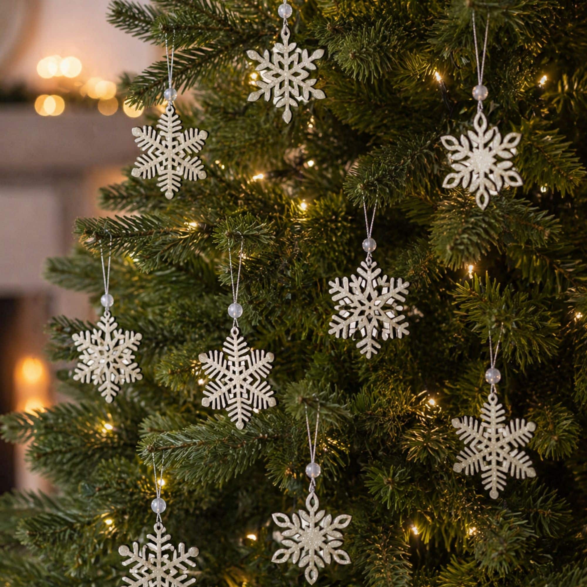 Melrose 2.75" Wooden Mini Snowflake Ornaments Set