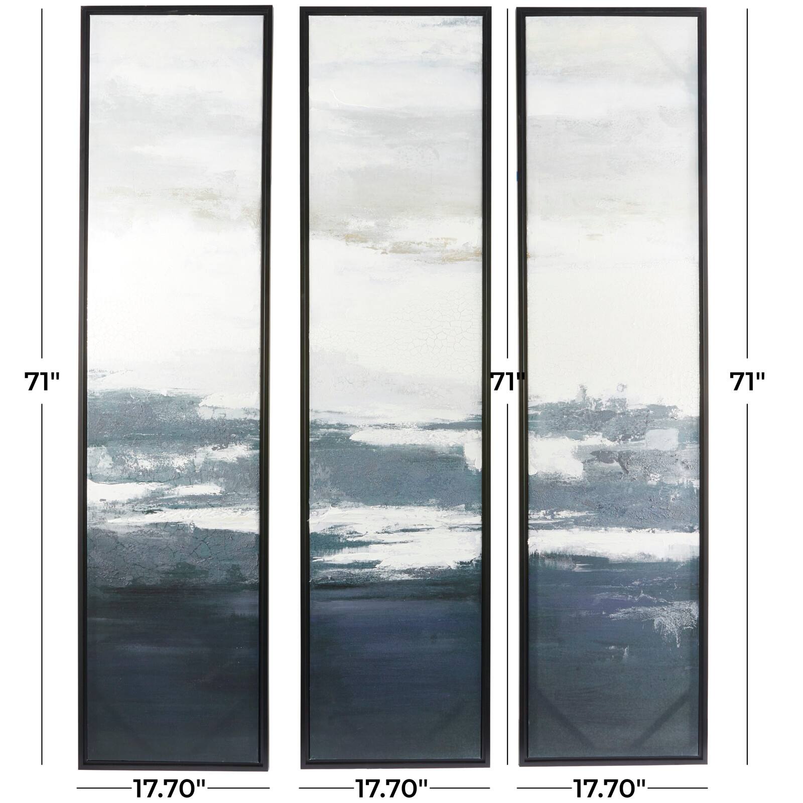 Dark Blue Canvas Landscape Framed Wall Art with Black Frame Set of 3 18", 71"