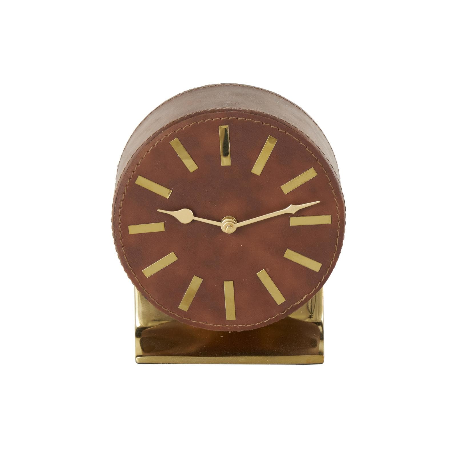 Faux Leather Round Decorative Clock with Rectangular Base