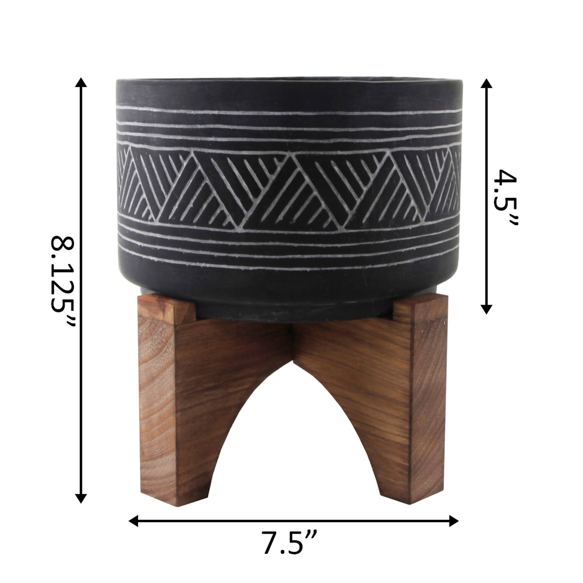 Flora Bunda 7" Mountain Cement Planter With Wood Stand