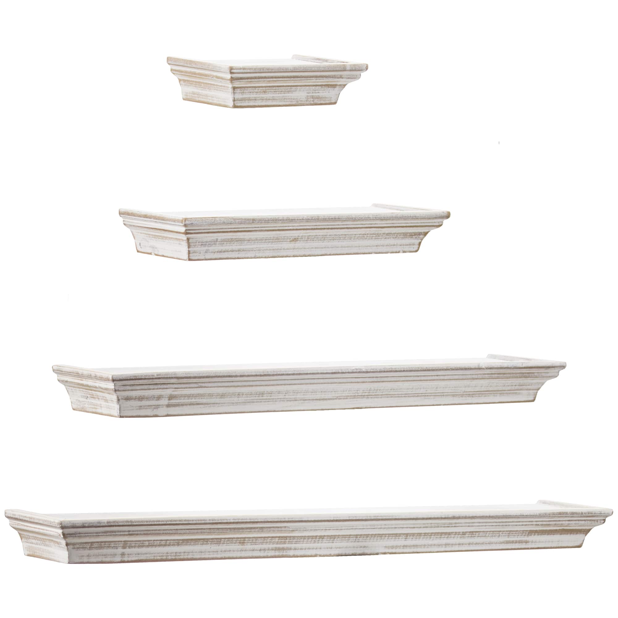 White Floating Shelves with Crown Molding
