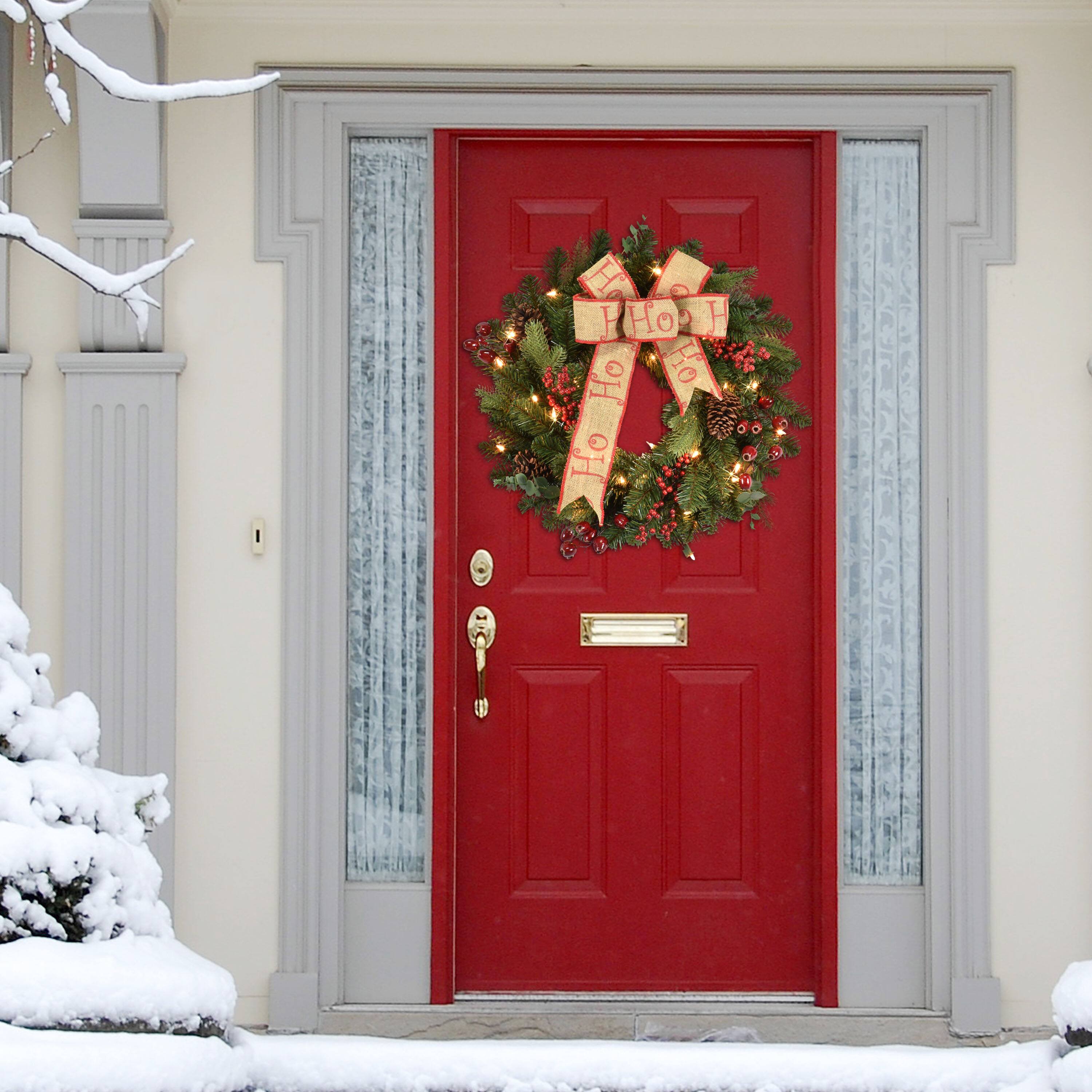 6 Pack: 24" Pre-Lit Red Berry & Pine Wreath with Bow