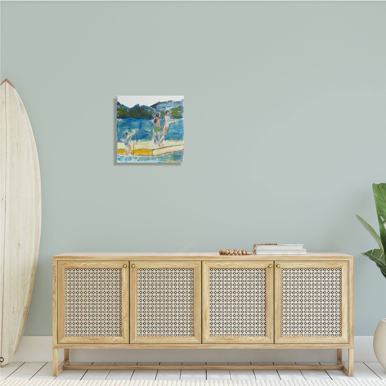 Stupell Industries Kids on Swimming Dock Abstract Contemporary Lake Scene Canvas Wall Art