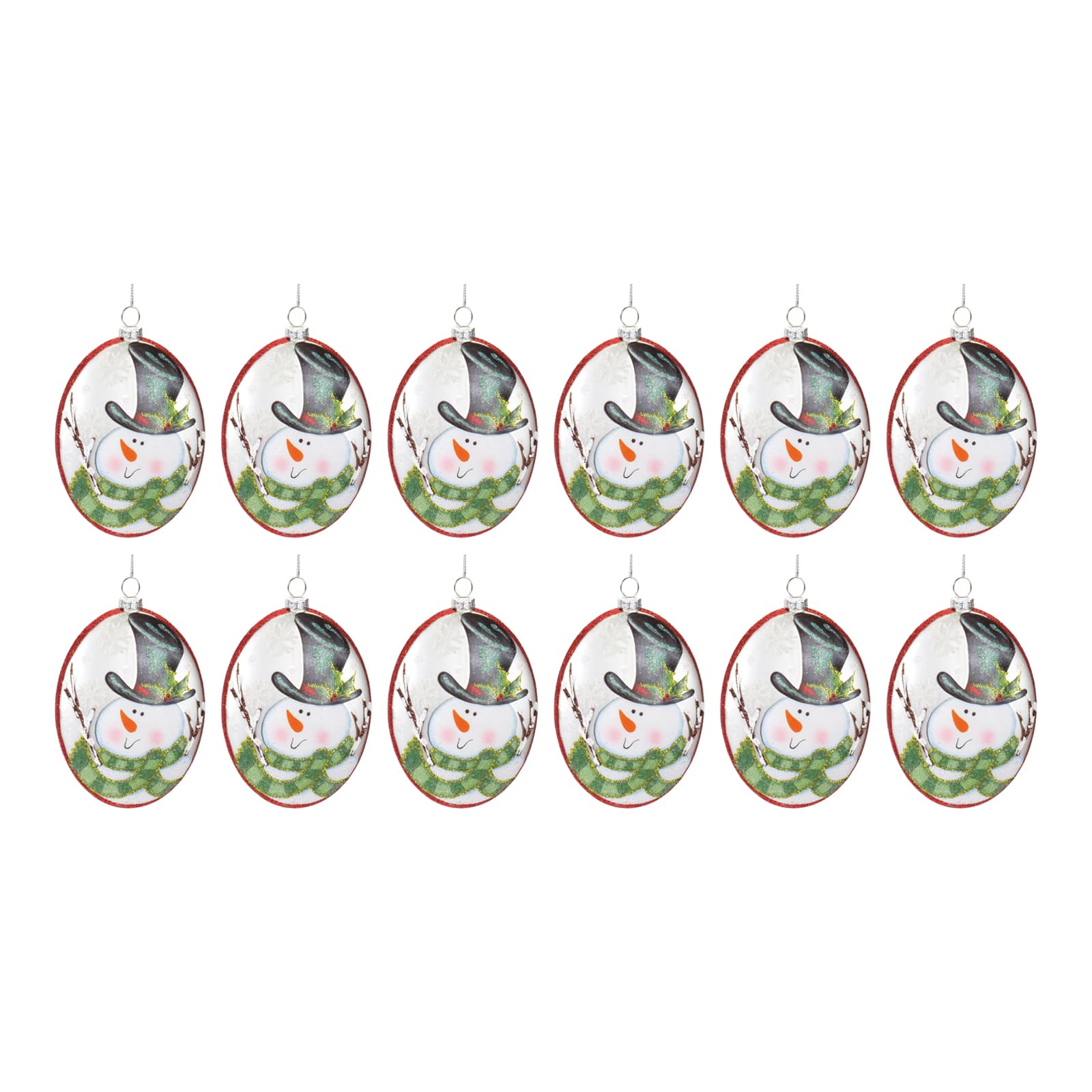 12ct. 5" Glass Snowman Disc Ornament Set