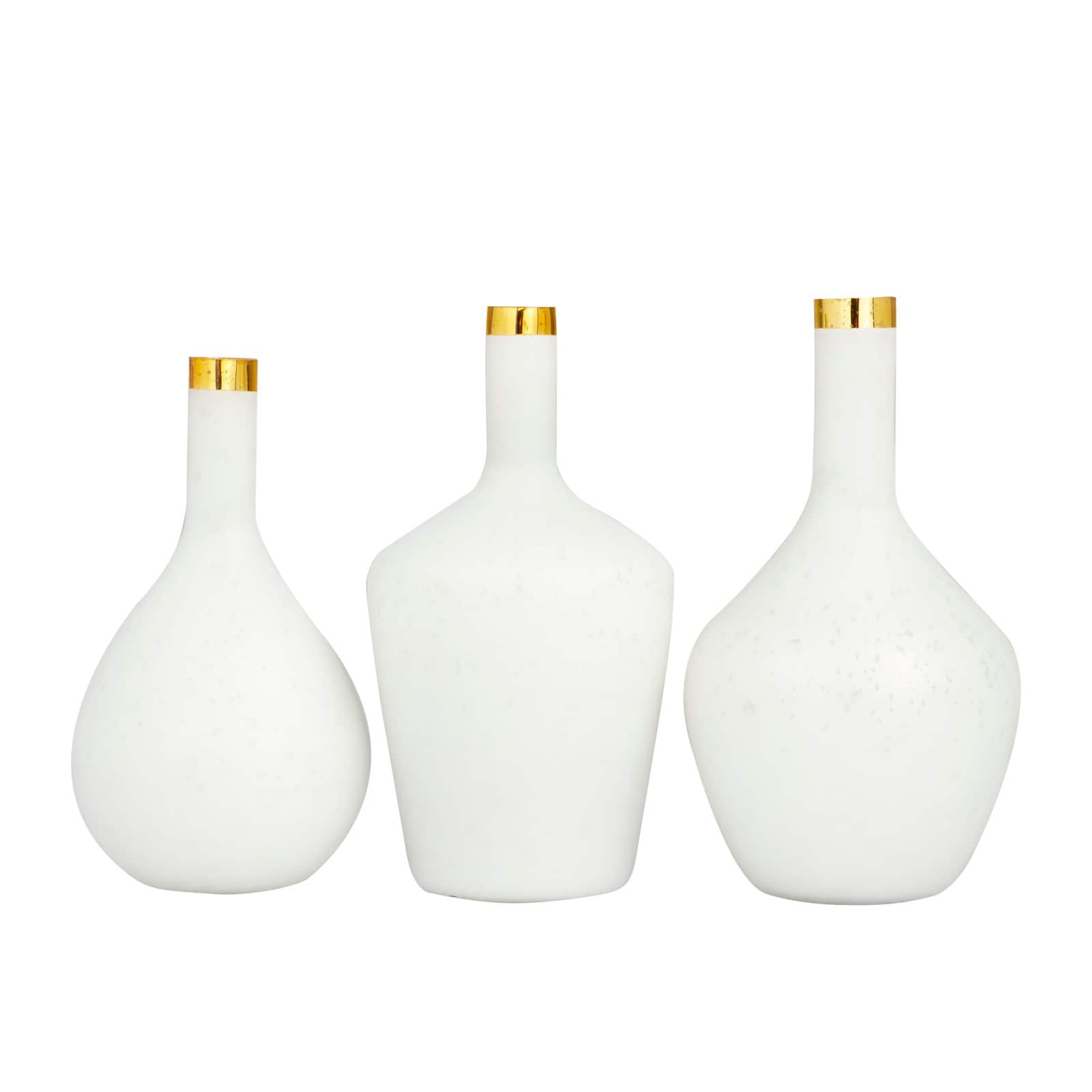Set of 3" White Glass Glam Vases, 13" x 8" x 8"