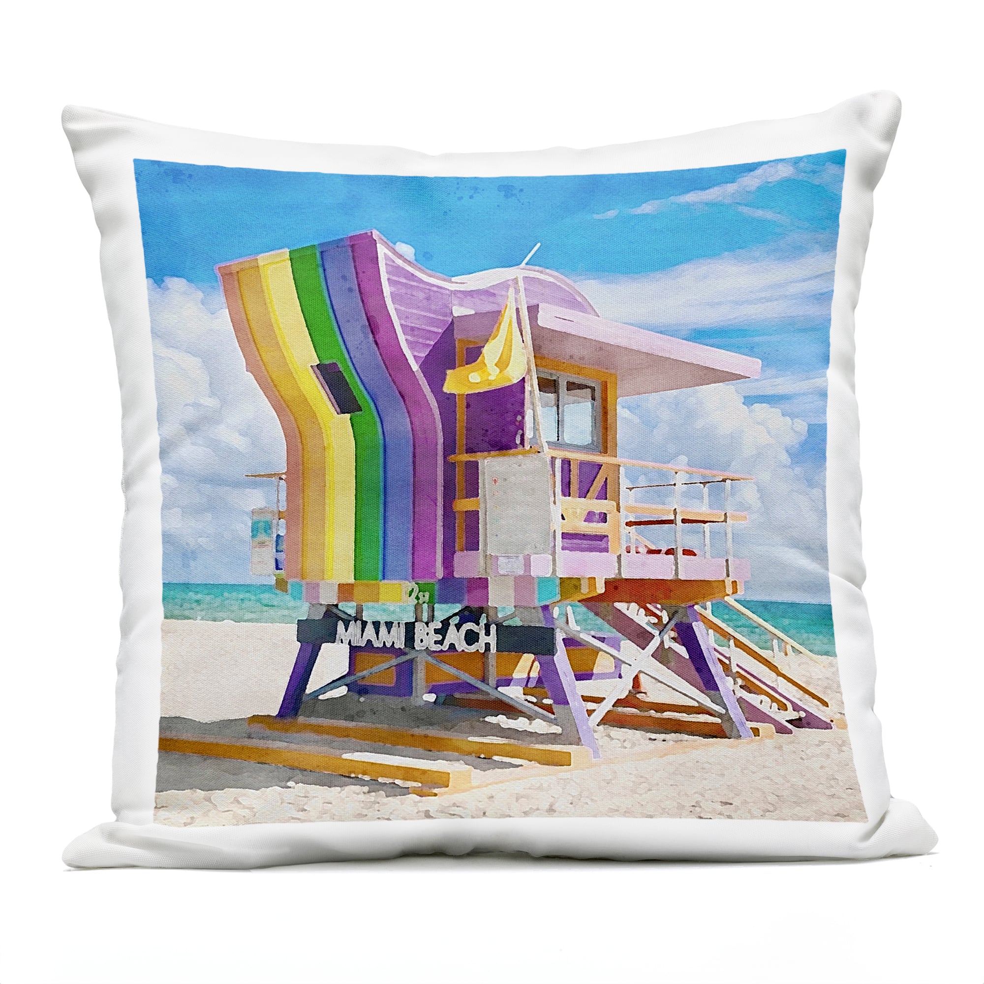Stupell Industries 18" x 18" Purple Lifeguard Hut Outdoor Print Throw Pillow