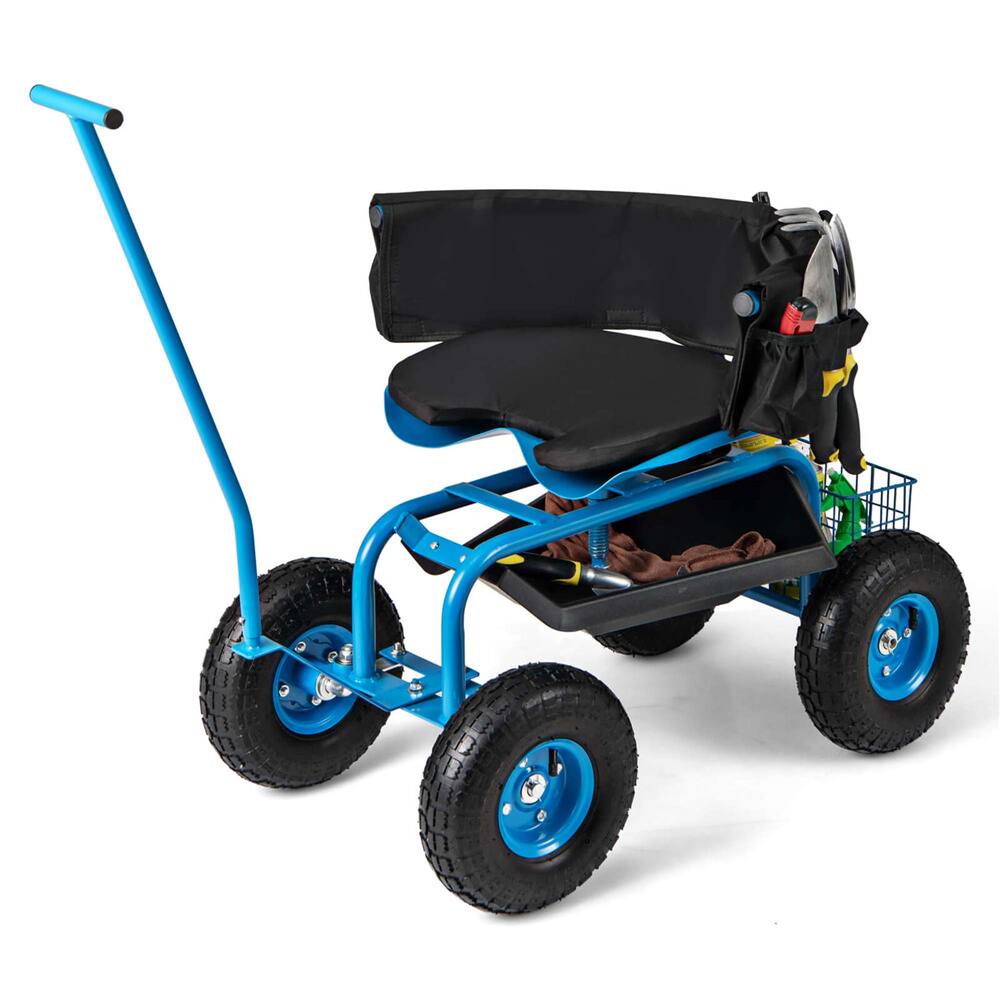 Costway Rolling Garden Cart Work Seat with Adjustable Height, Tool Tray & Storage Basket