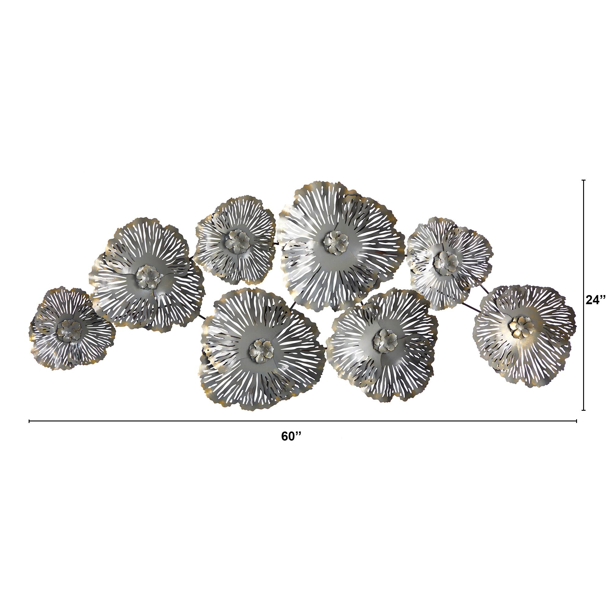 5ft. x 2ft. Floating Metal Floral Wall Art Decor