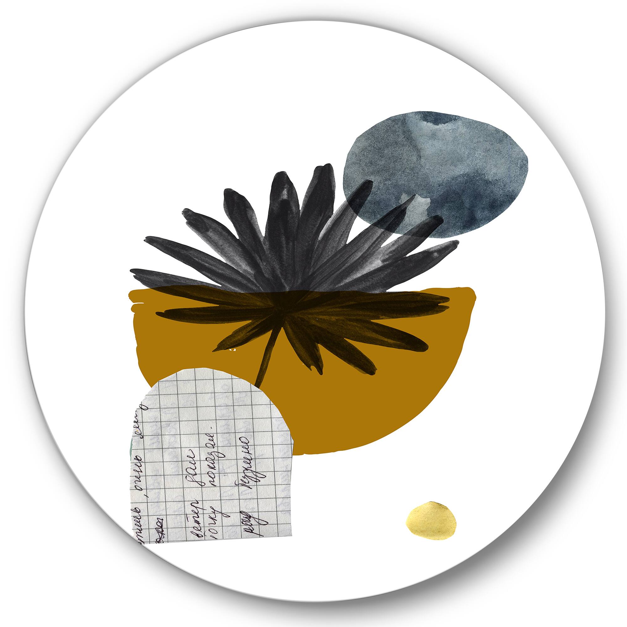 Designart - Tropical Palm Leaf & Abstract Geometry Shapes I - Modern Metal Circle Wall Art